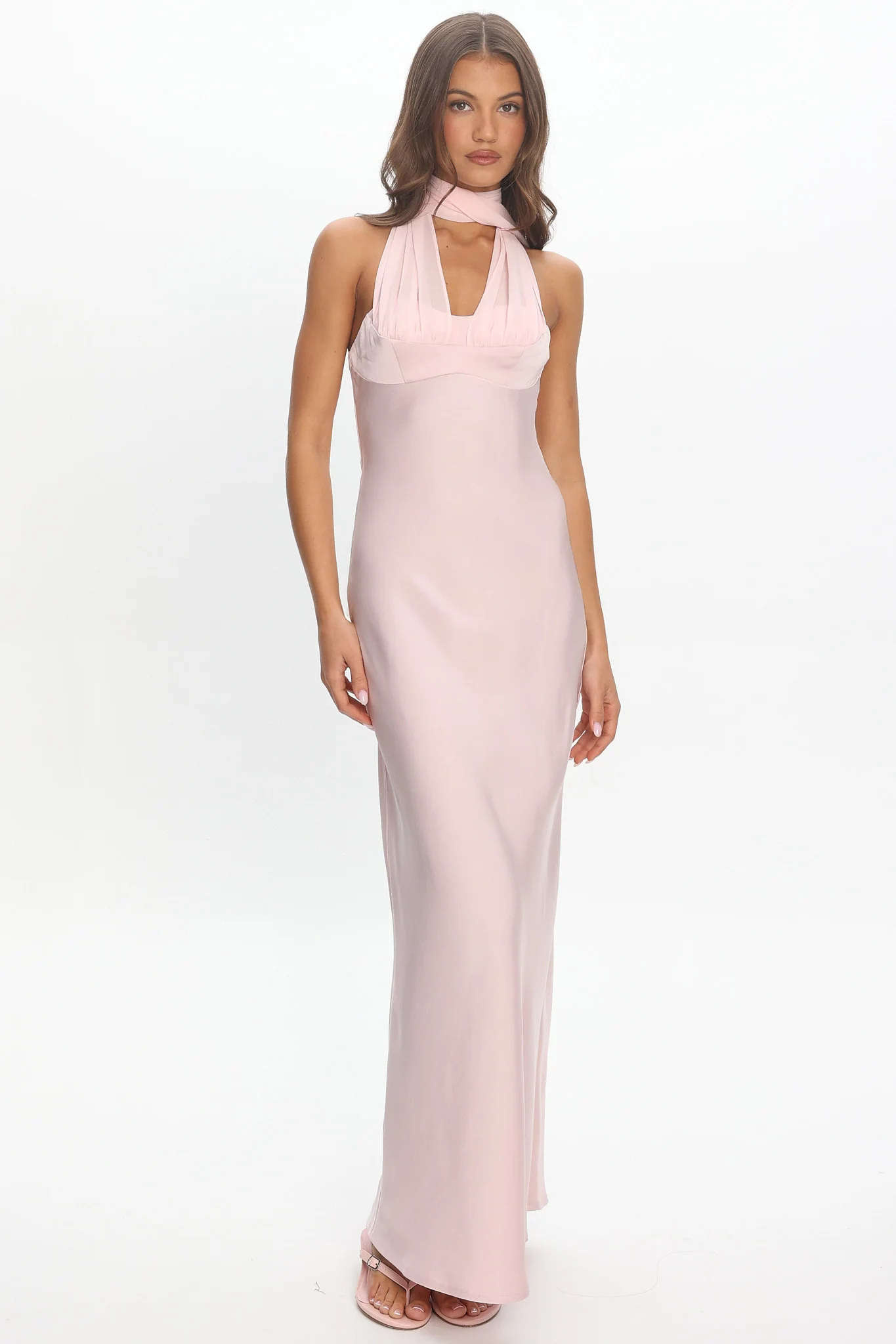 Tirsa Scarf Neck Satin Slip Gown Pink