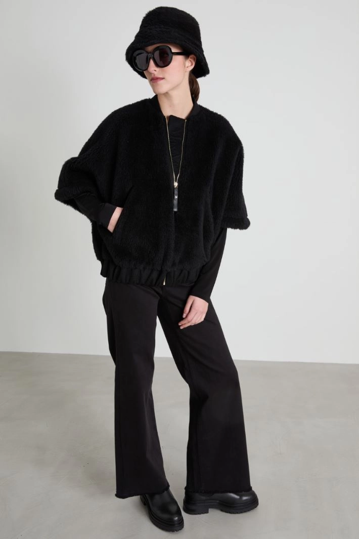 Teddy fabric bomber jacket cape - BLACK