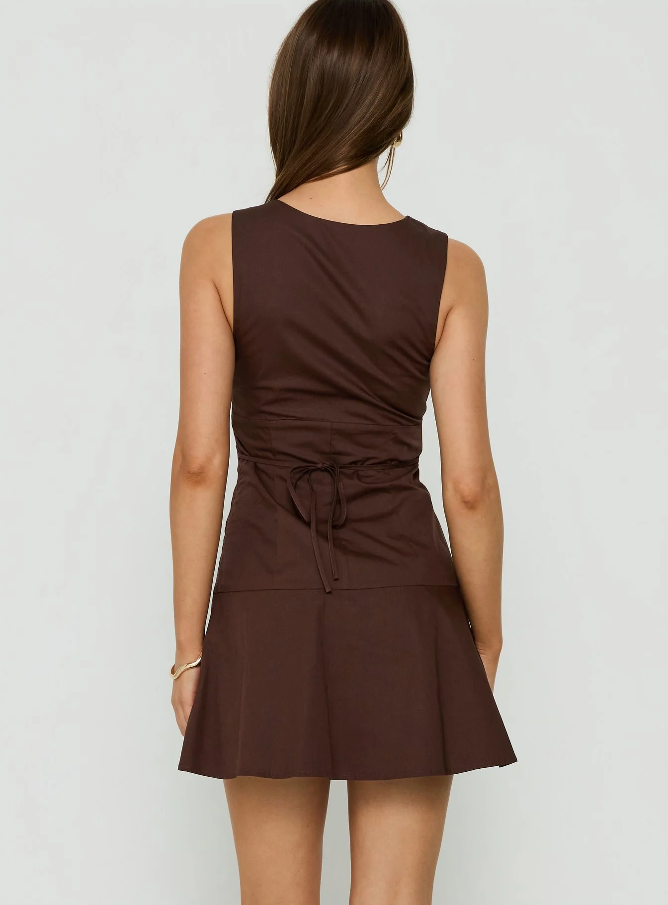 Splashy Lace Trim Mini Dress Chocolate