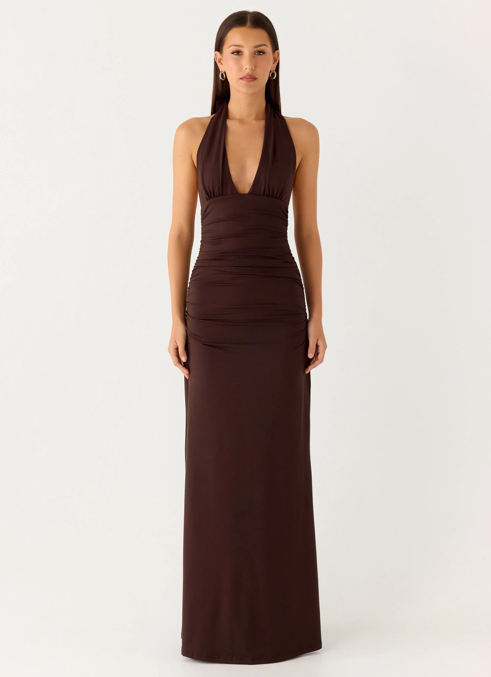 Ilaria Halter Maxi Dress - Chocolate
