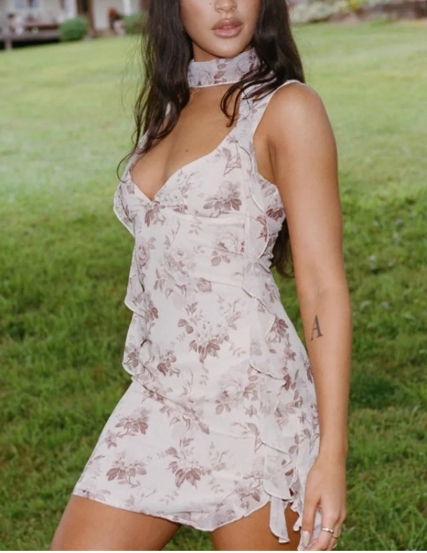 Big Dreams Floral Scarf Mini Dress Cream