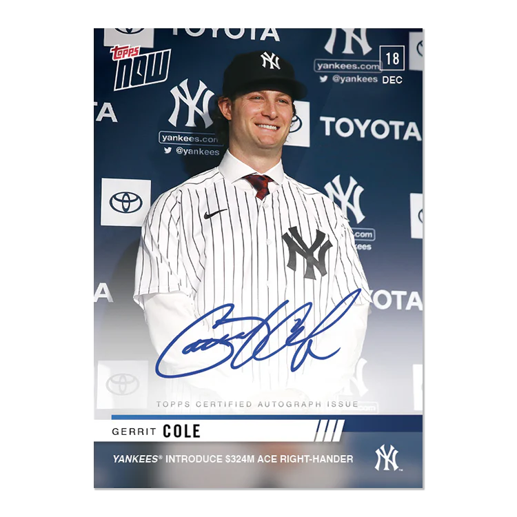 On-Card Auto # to 99 - Gerrit Cole - MLB TOPPS NOW® Card OS55A