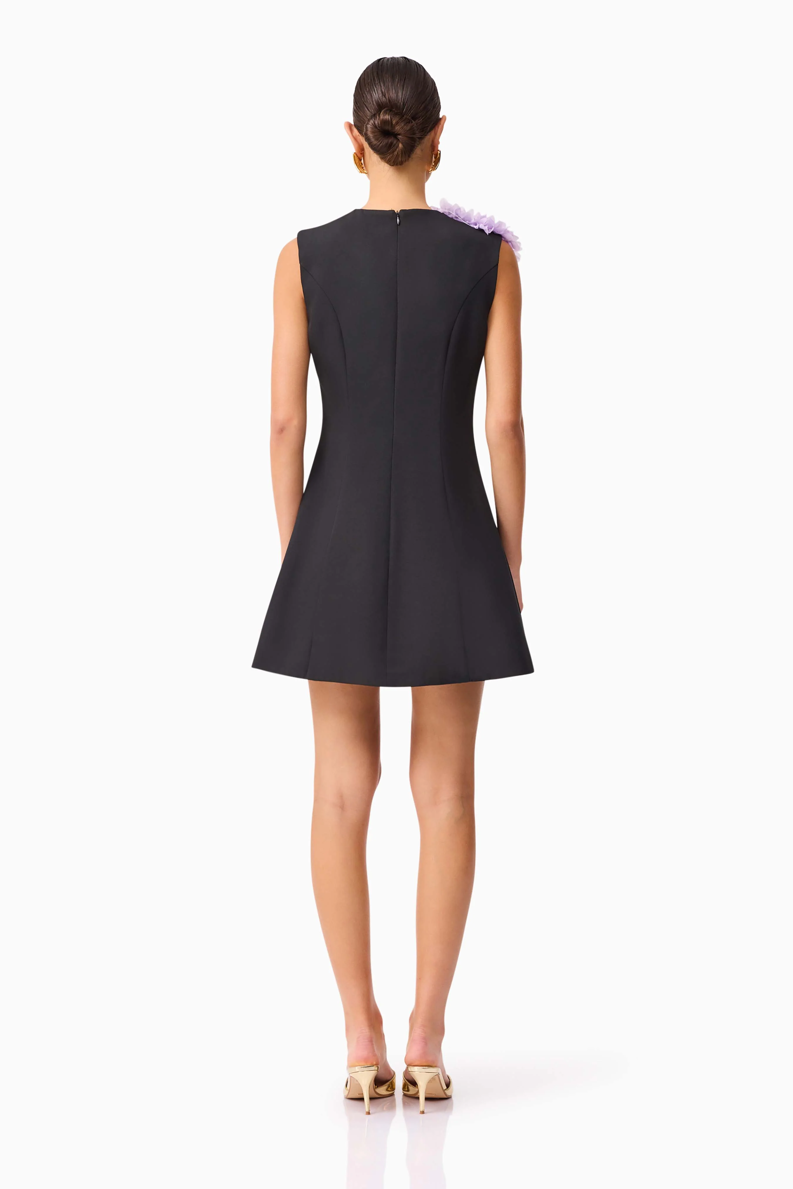 Buttercup Embroidered Mini Dress in Black
