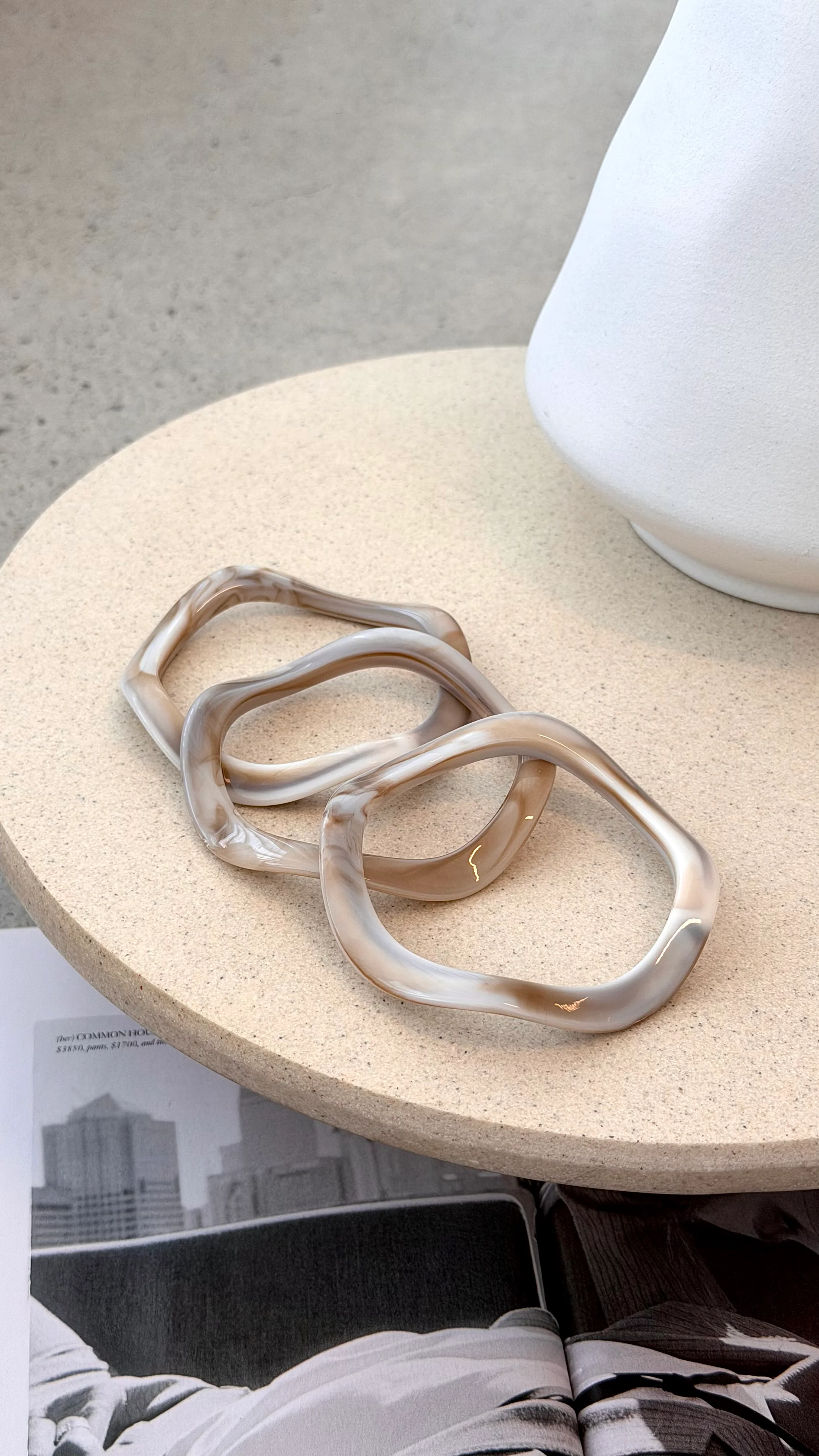 Farah Wave Bangle 3 Pack - Cream Marble