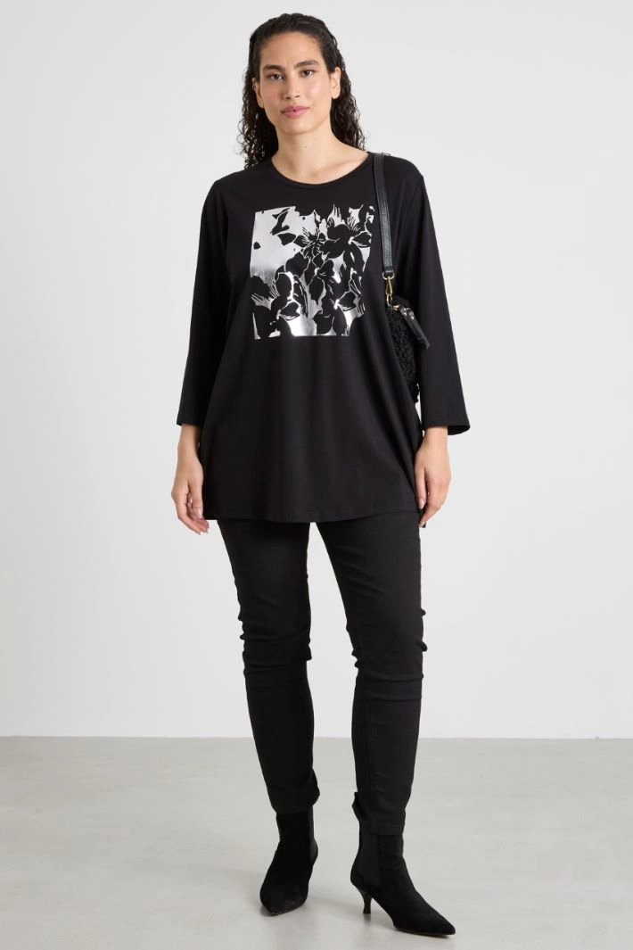 Stretch cotton jersey T-shirt - BLACK SILVER