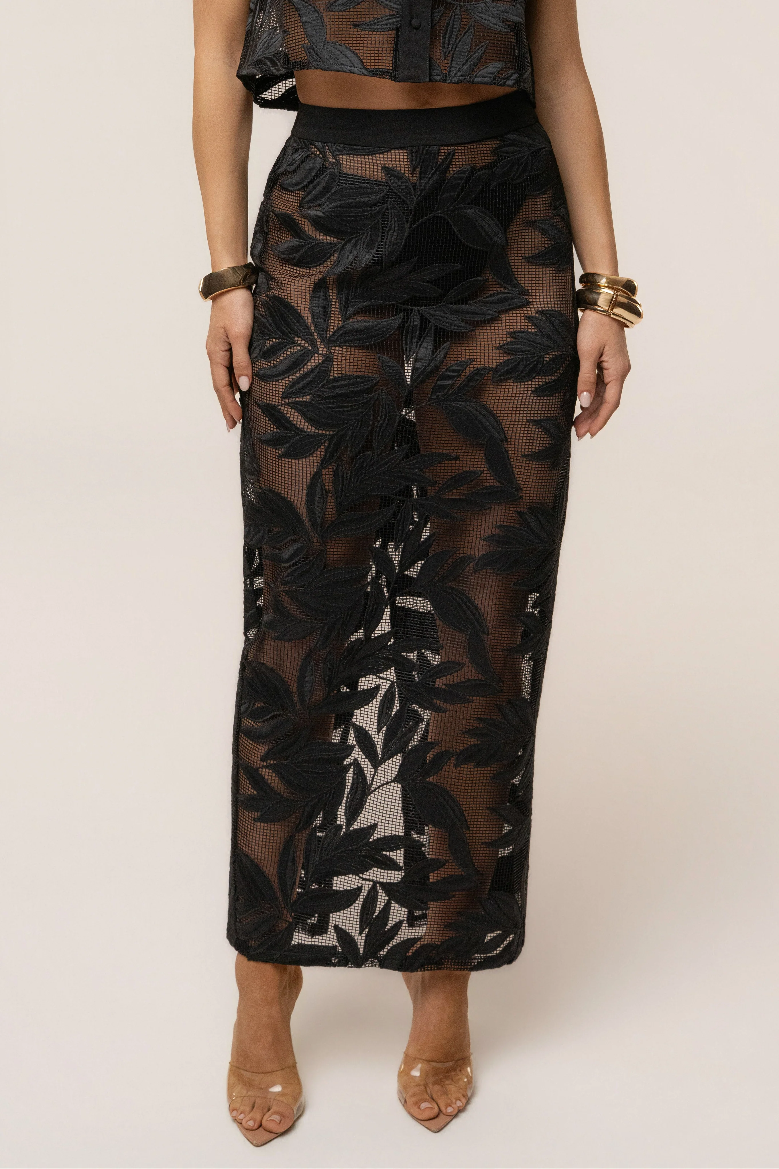 Black Bali Nights Embroidered  Skirt