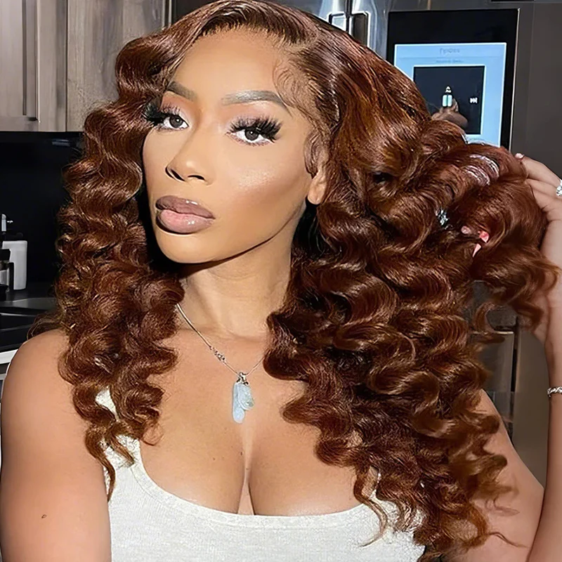 Ophirawig 13x4/6x5 Lace Glueless Chocolate Brown Loose Deep Wave Wig Invisible Knots Realistic Hairline