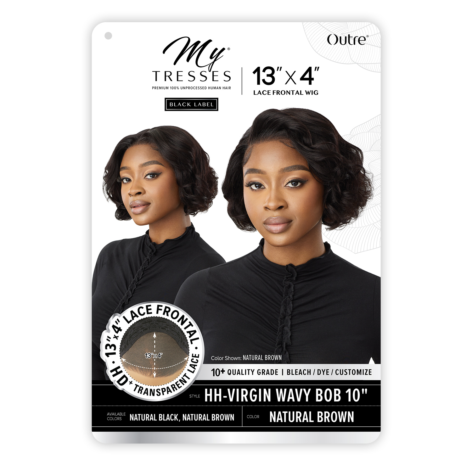 My Tresses Black Label Premium Unprocessed Human Hair Glueless 13X4 HD Lace Frontal Wig HH-Virgin Wavy Bob 10