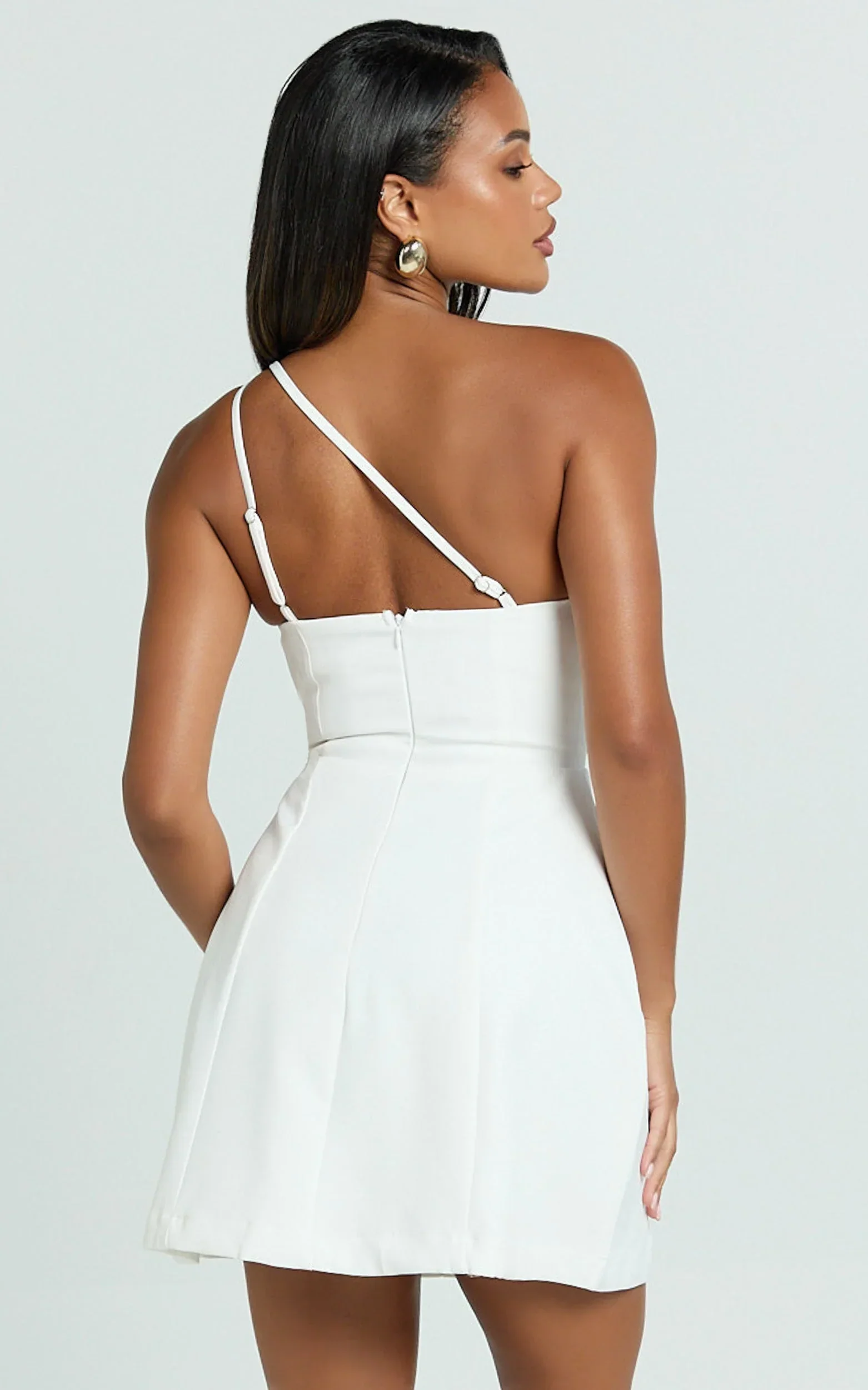 Carley Mini Dress - One Shoulder Tulip Hem Dress in White