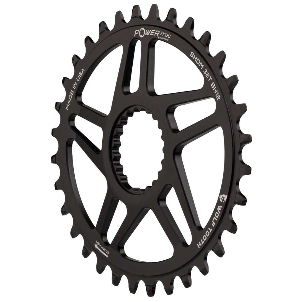 Wolf Tooth PowerTrac Elliptical Chainring for Shimano Direct Mount | Oval | Drop-Stop ST | 3mm Offset | Boost - 34 Teeth - black