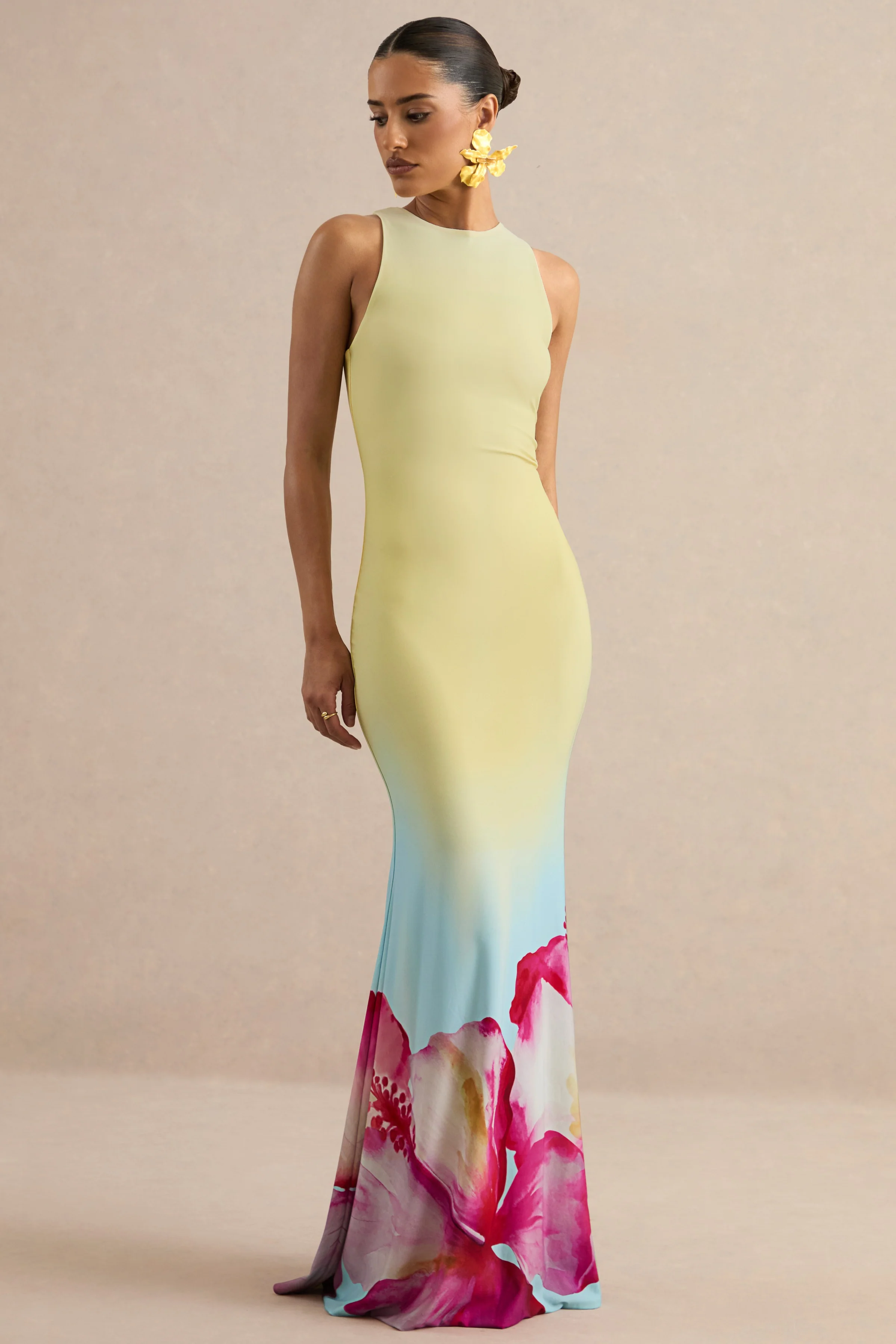 Marlo | Yellow Ombre Lily Print Maxi Dress