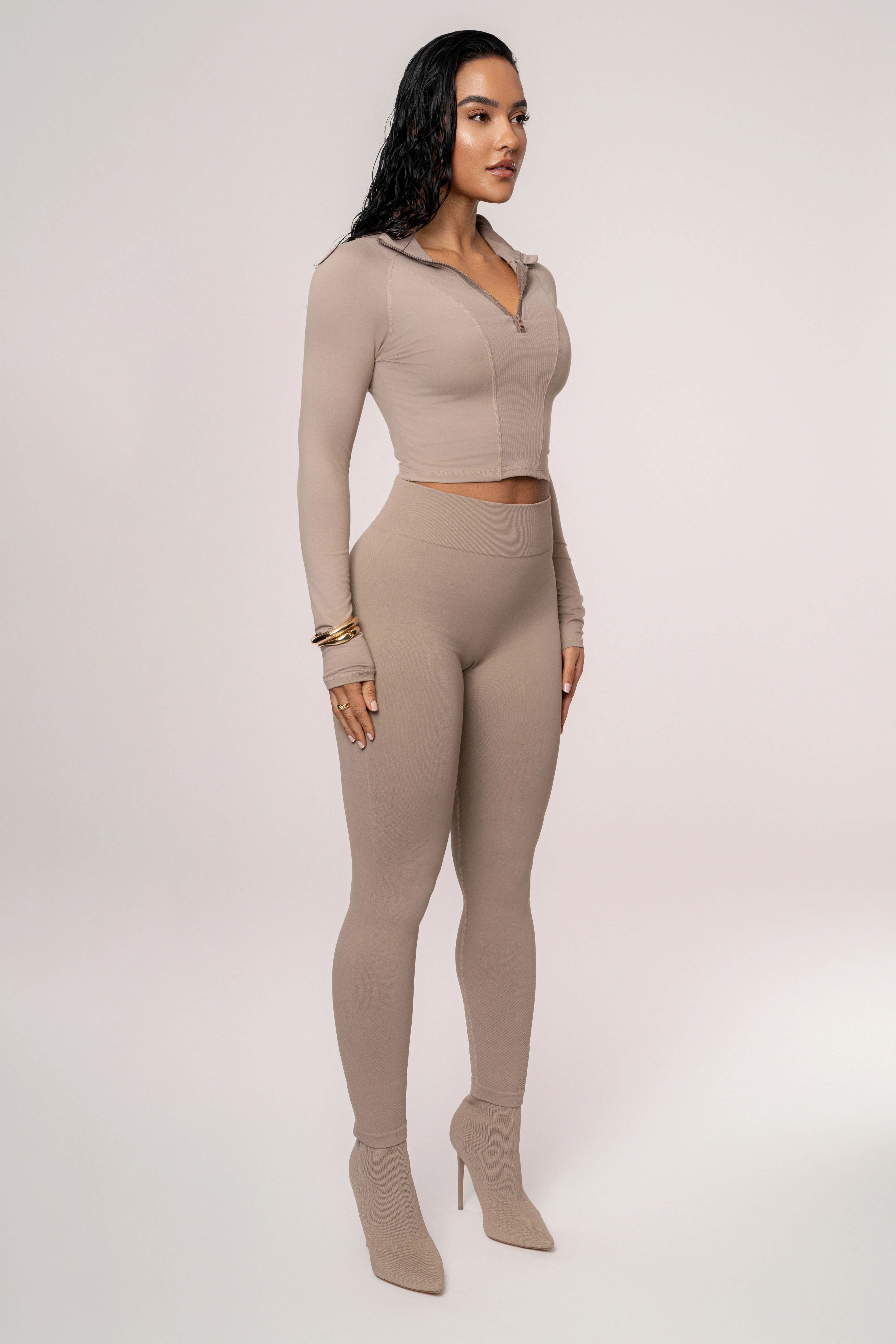 Beige Momentum Ribbed Top