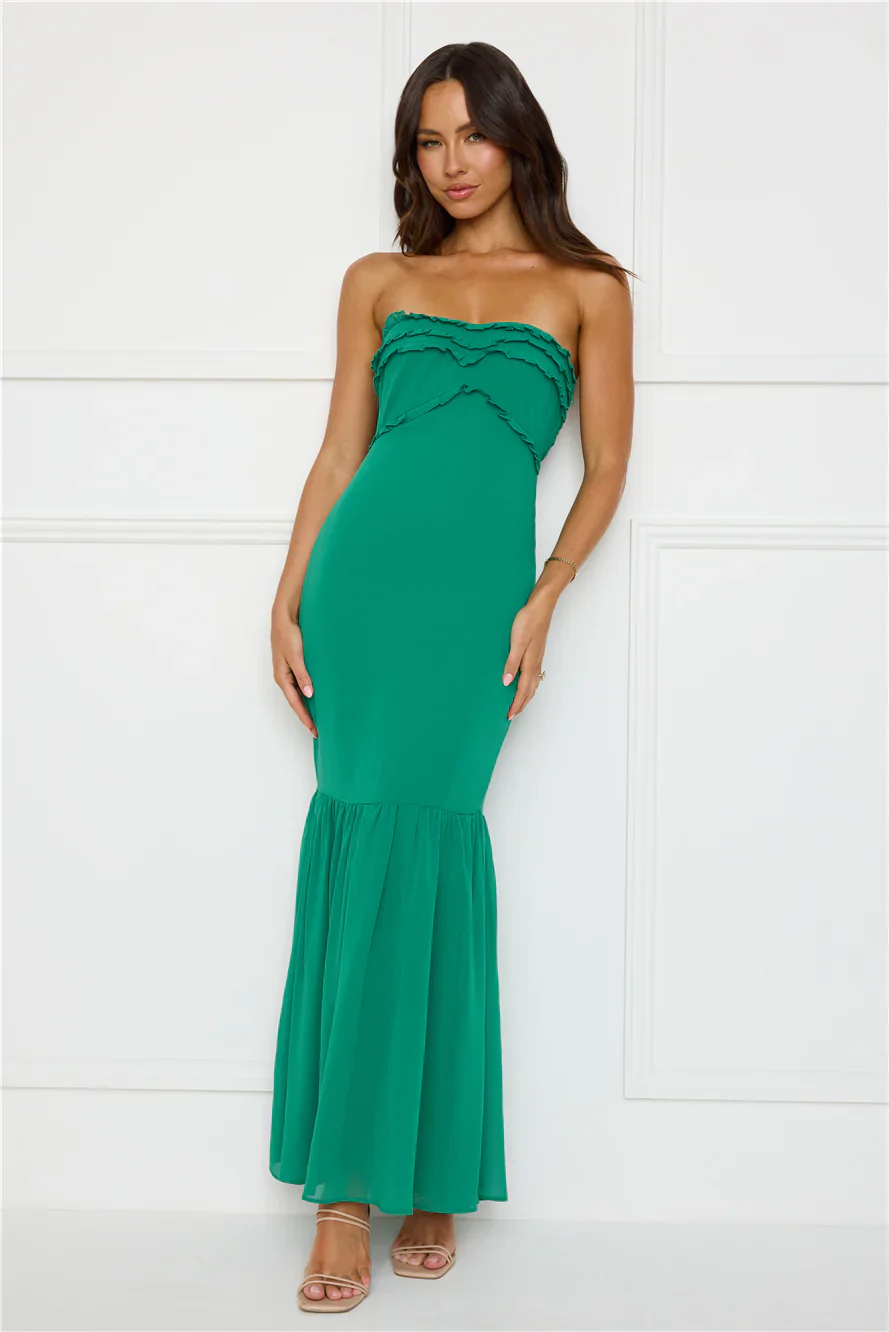 Stylish Snake Strapless Maxi Dress Green