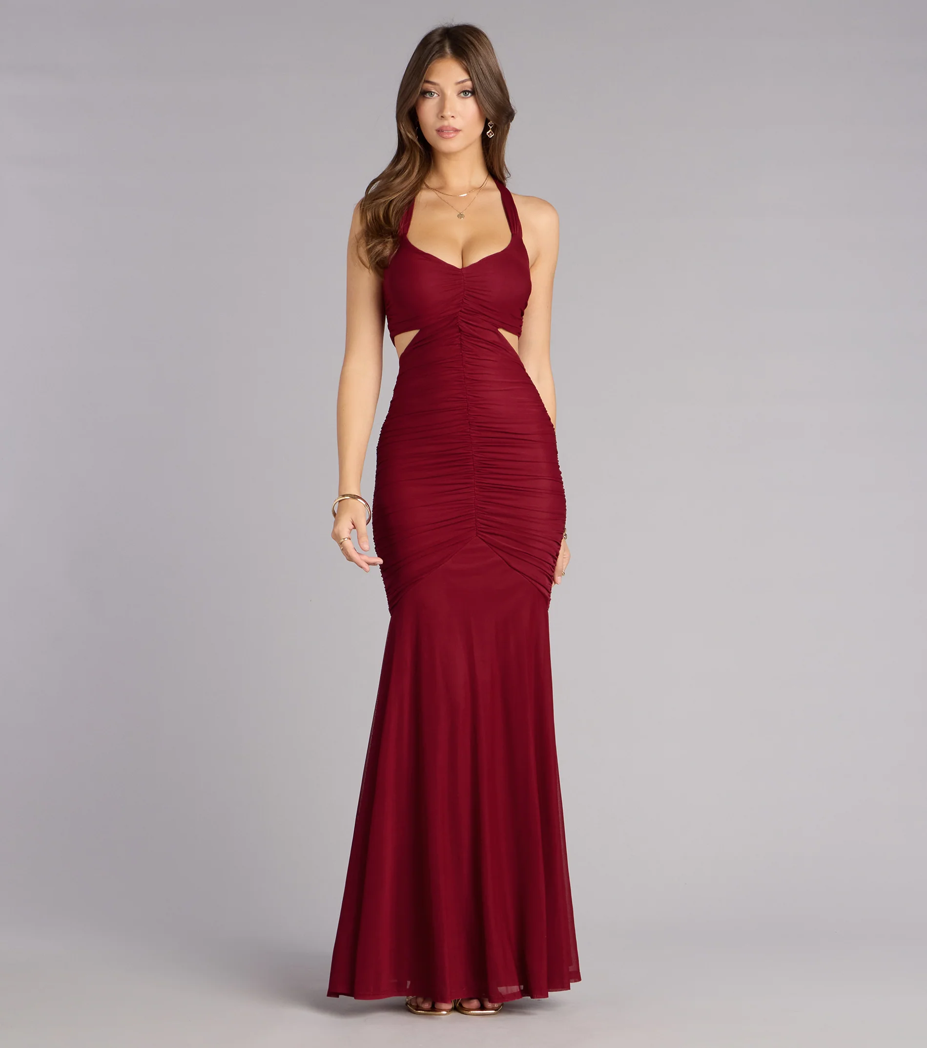 Giana Ruched Mesh Mermaid Dress