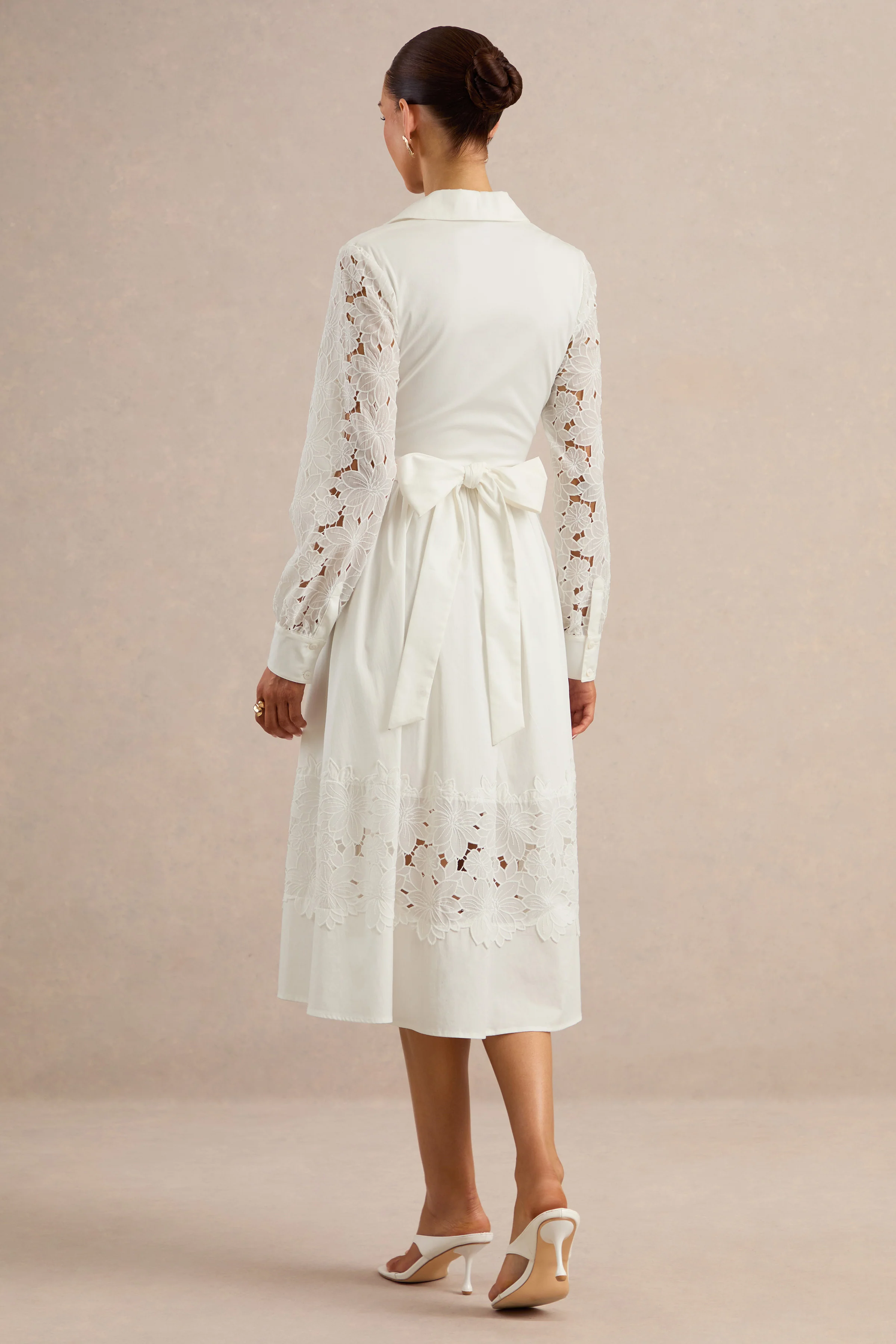 Zalynne | White Broderie Collared-Neck Midi Dress