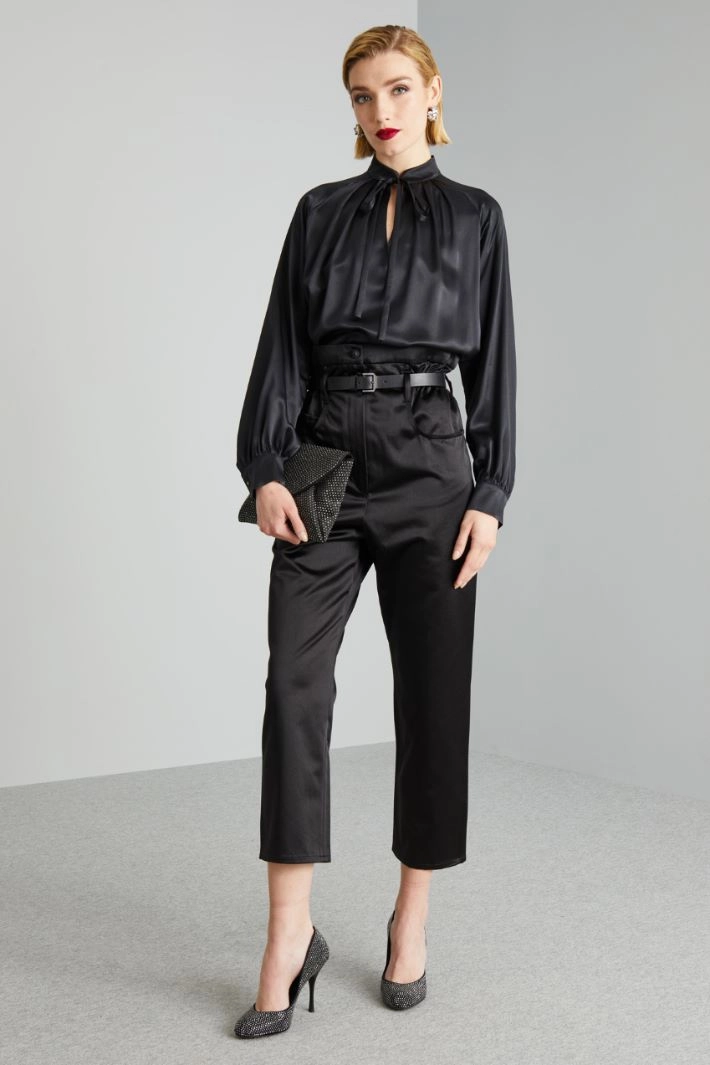 High waisted satin trousers - BLACK