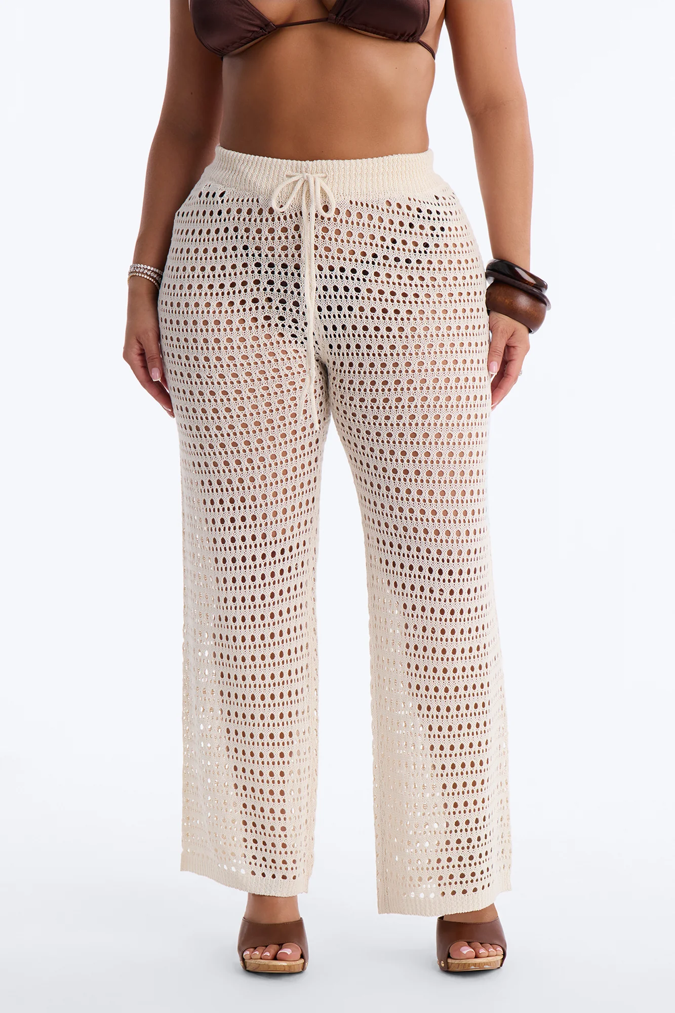 Temptress Textured Knit Swim Cover Up Pant - Cream