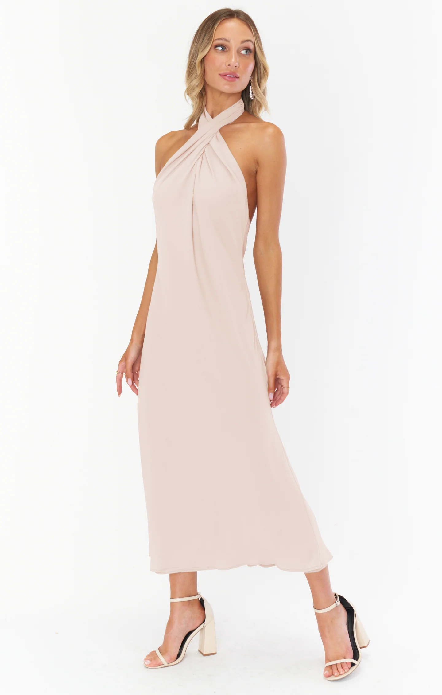Jasmine Halter Midi Dress ~ Dusty Blush Crisp