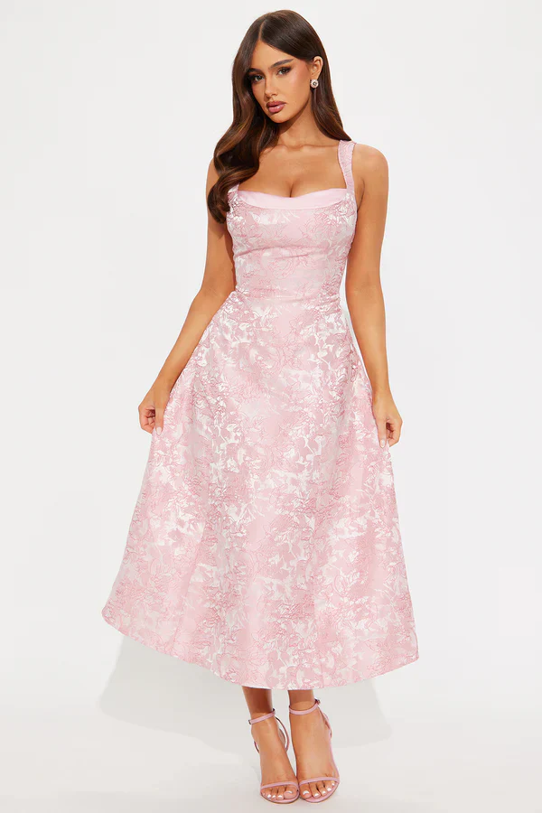 Building A Dynasty Jacquard Midi Dress - Pink