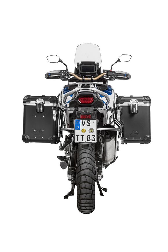 Touratech ZEGA Evo X suitcase With 45/45 offset - Gray support included - Black anodizedRef: Trt01126A / 01-403-7027-0