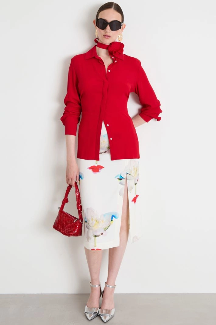 Asymmetrical-slit skirt - CREAM