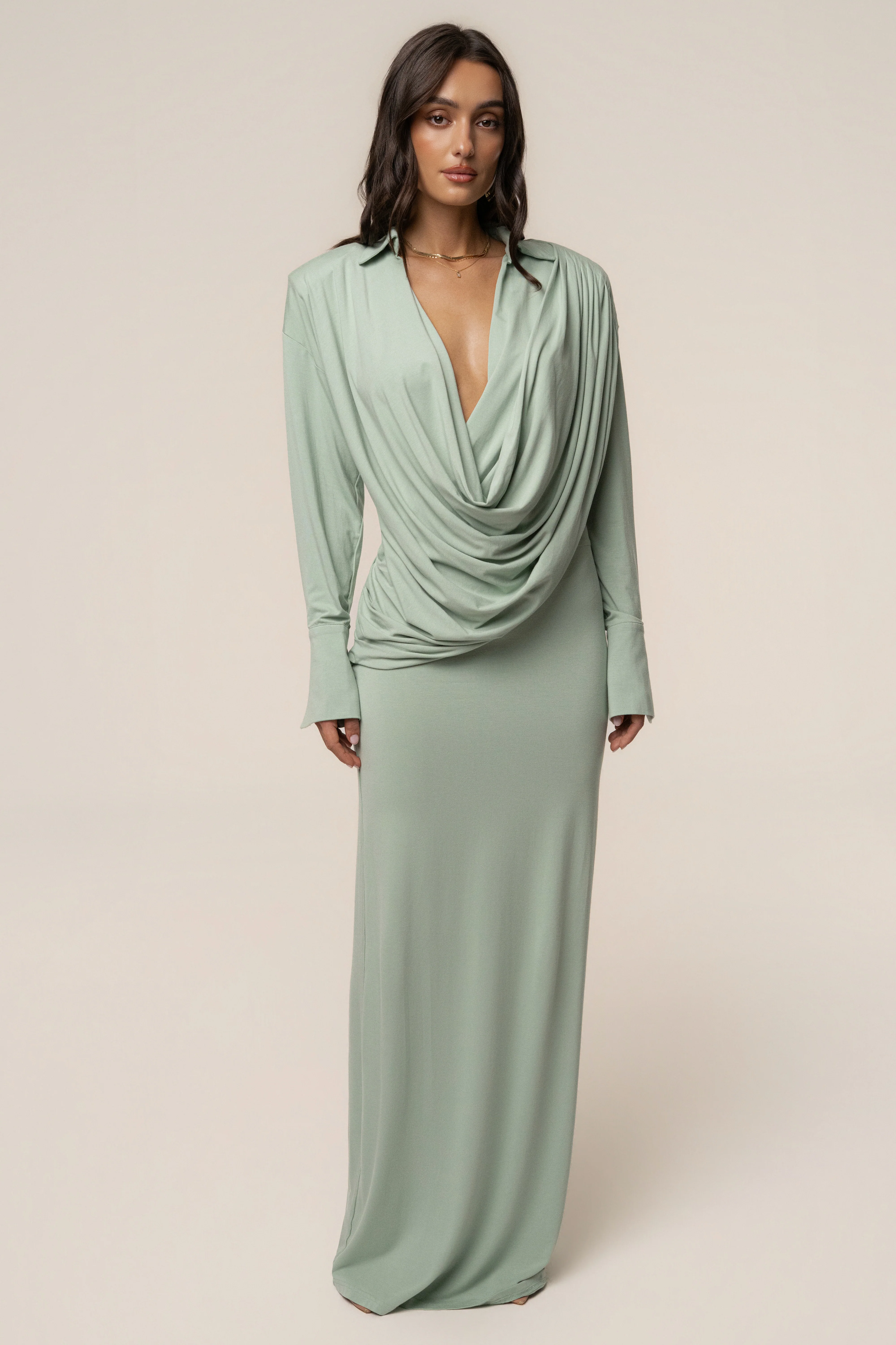 Mint Poise Draped Maxi Dress
