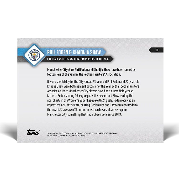 Autograph - 1 of 10 - Phil Foden & Khadija Shaw - 23/24 Man City TOPPS NOW®