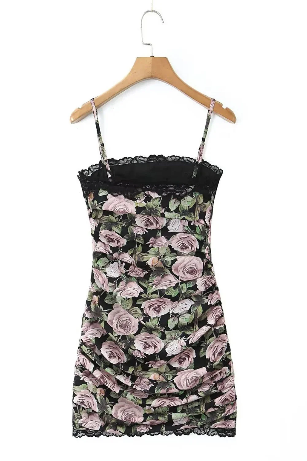 Spaghetti Strap Floral Ruched Short Skirt