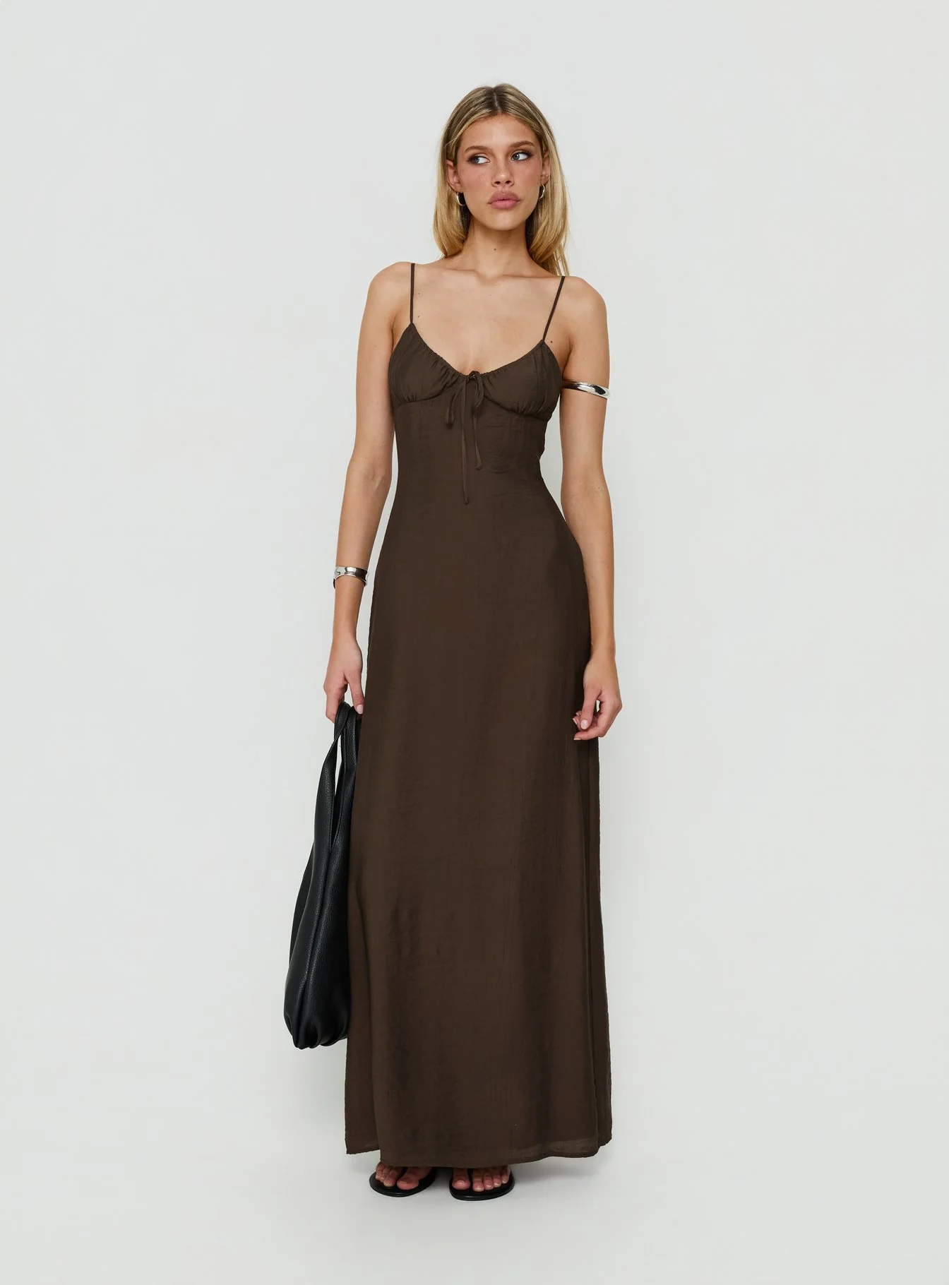 Odalia Tie Detail Maxi Dress Chocolate