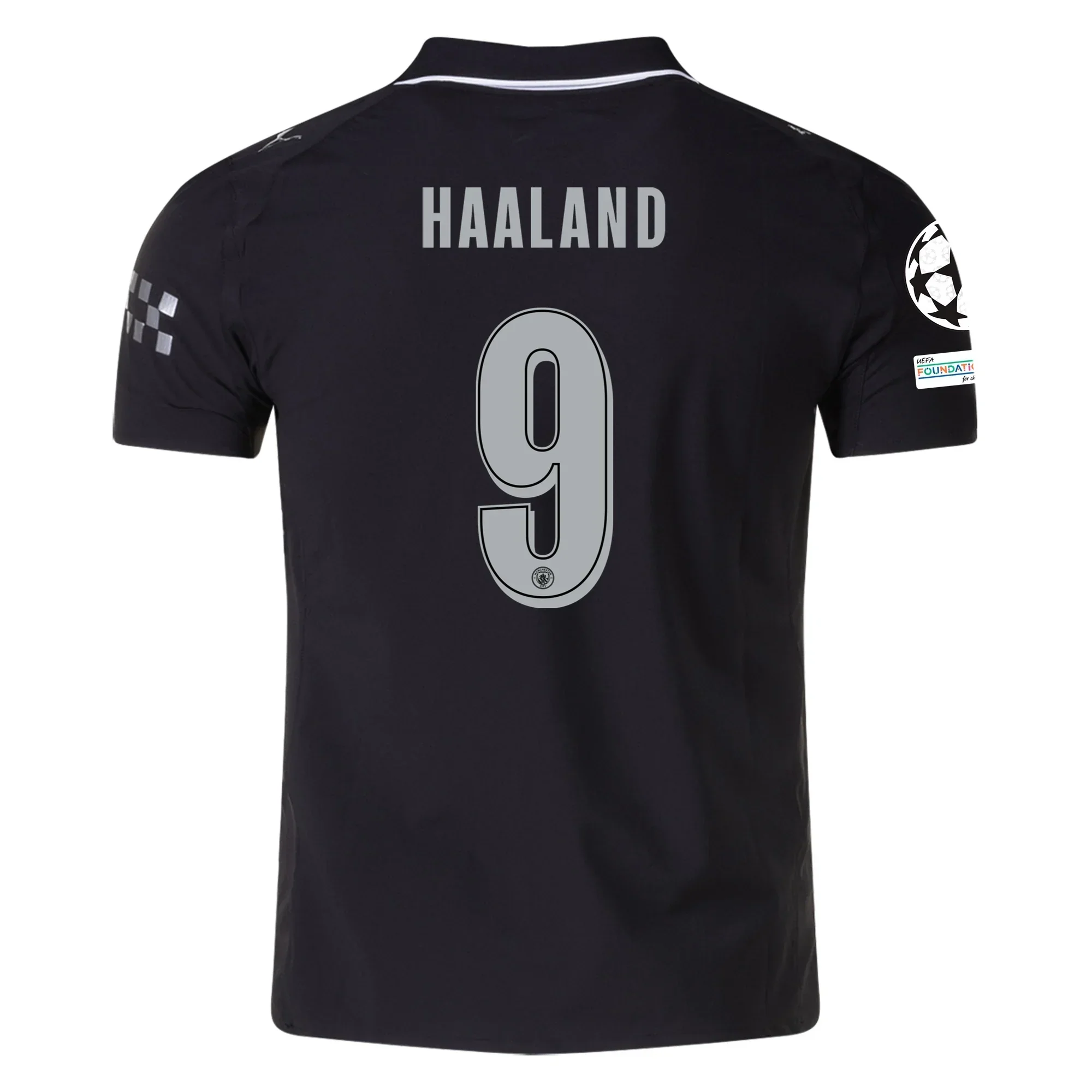 Manchester City Authentic Erling Haaland Away Jersey w/ Champions League Patches 25/26 ( Black)
