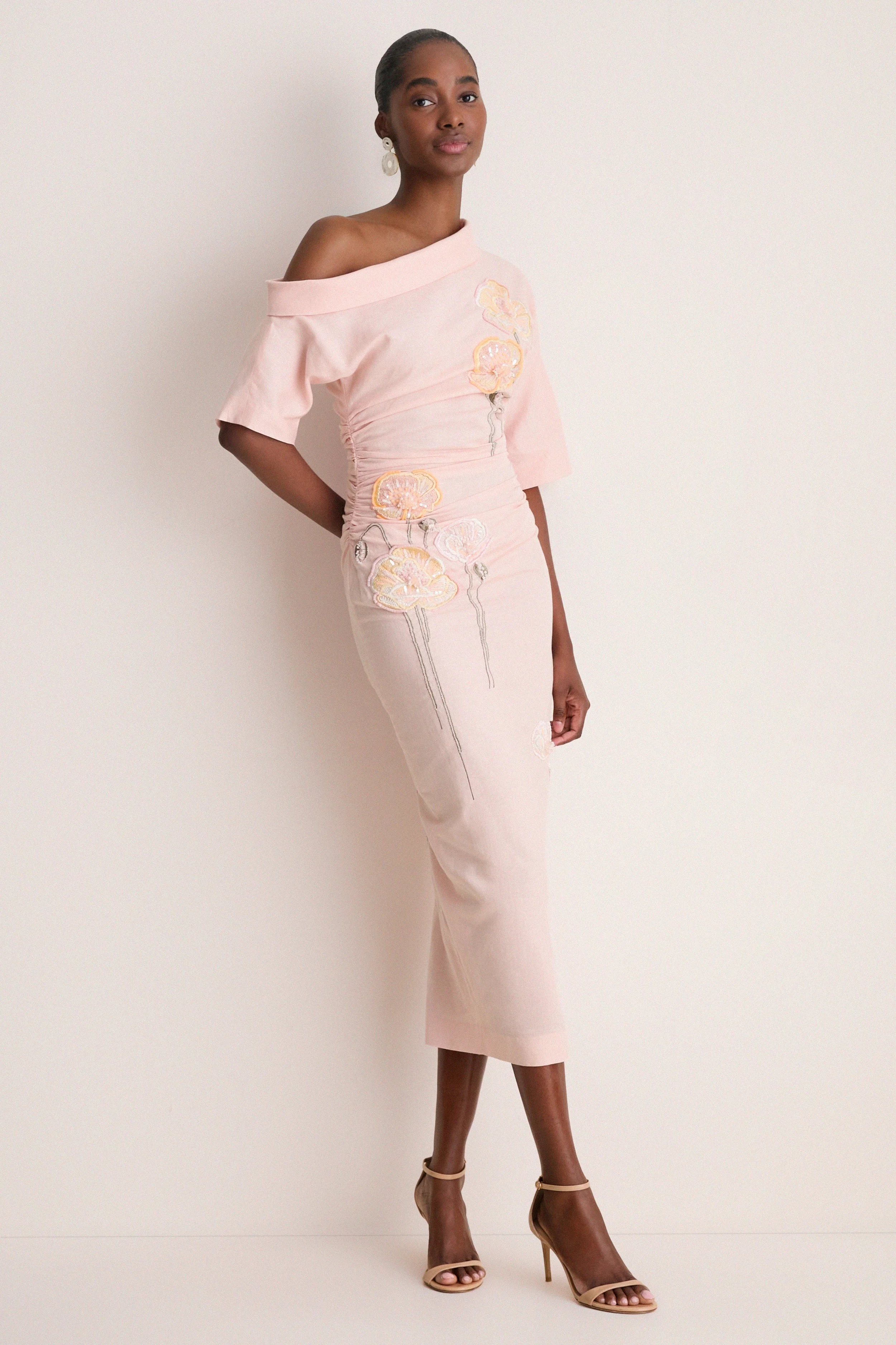 Pink with Embroidered Poppies Bowry Dress