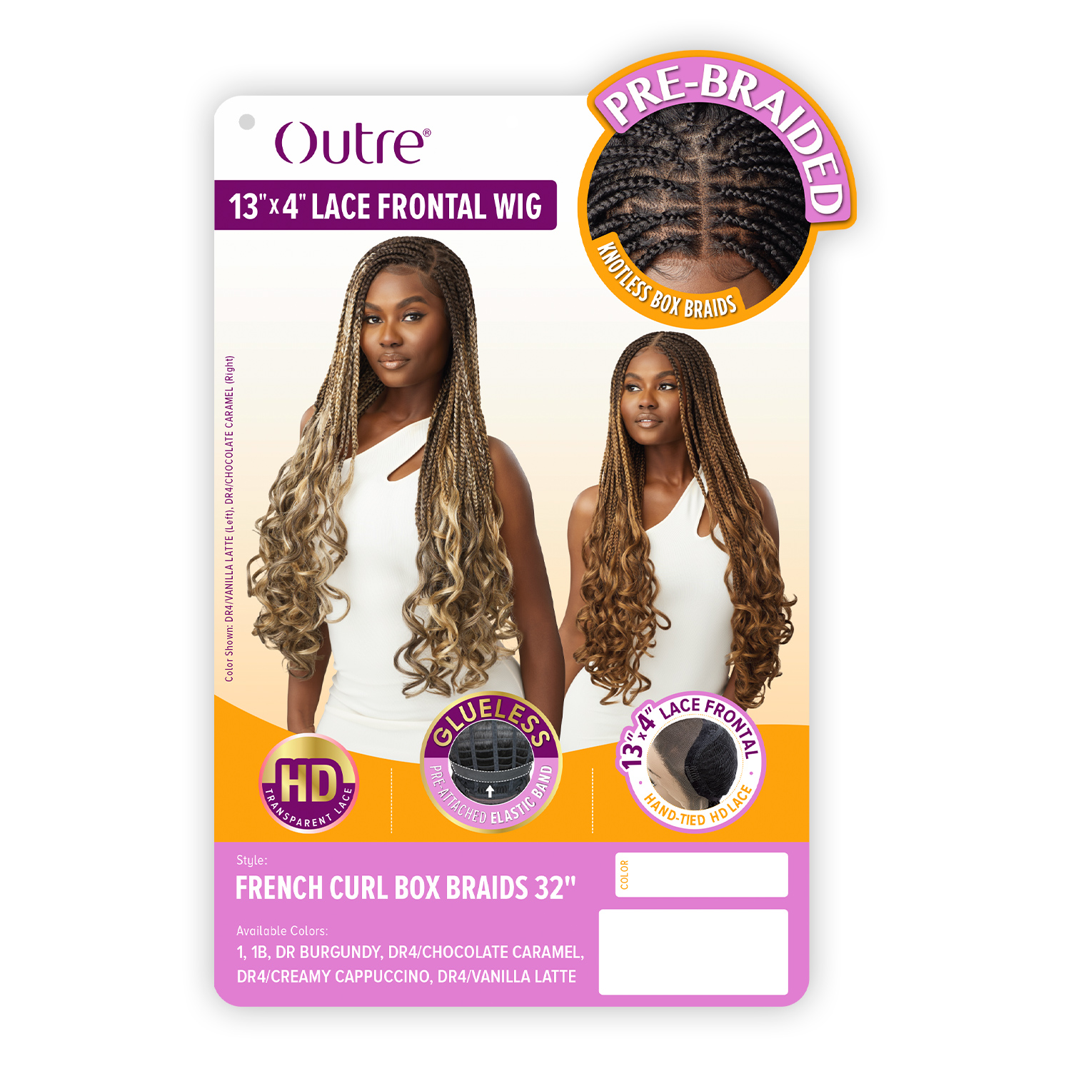 Outre HD Pre-Braided Lace Frontal Wig Glueless 13X4 French Curl Box Braid 32