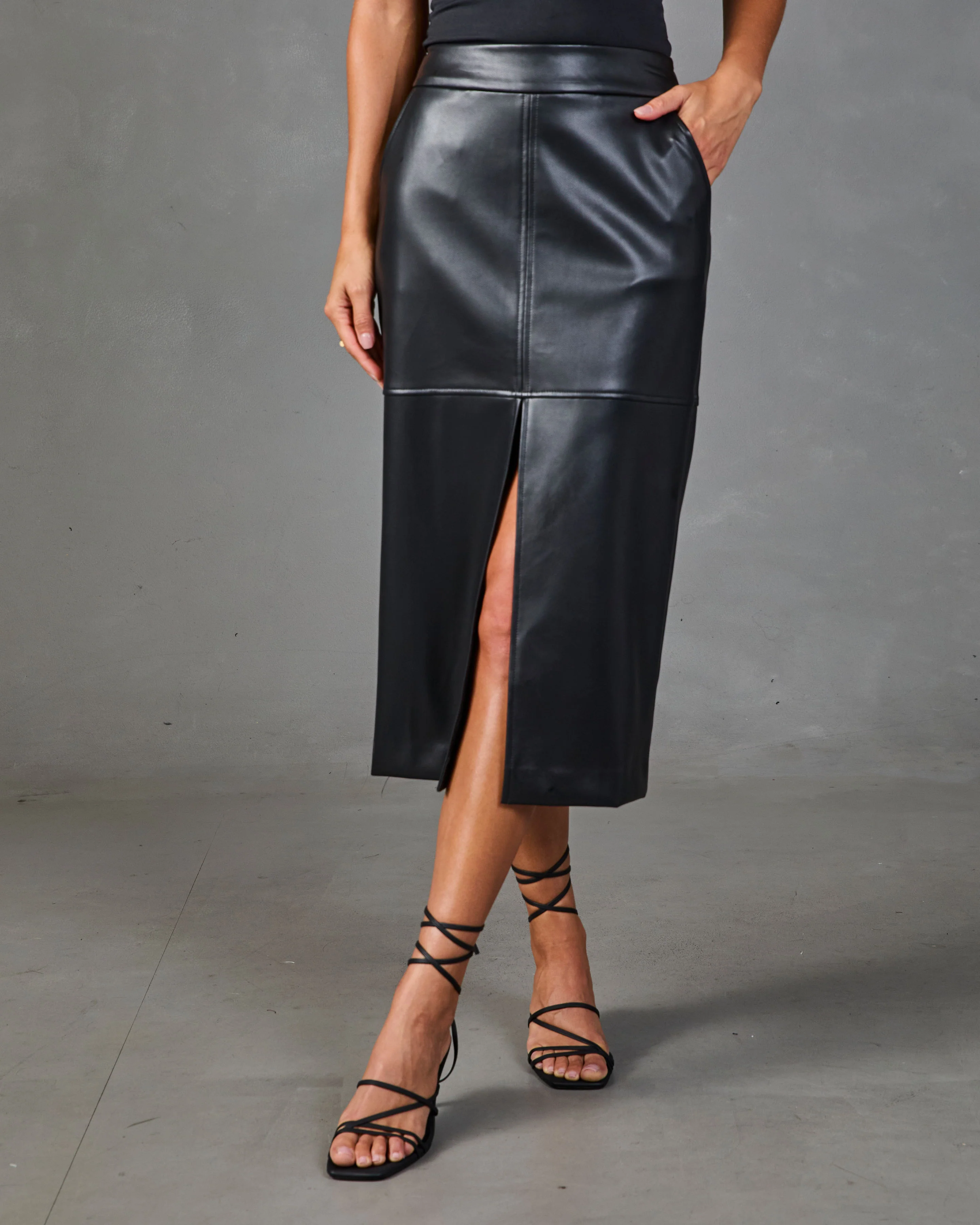 Chic Agenda Faux Leather Midi Skirt