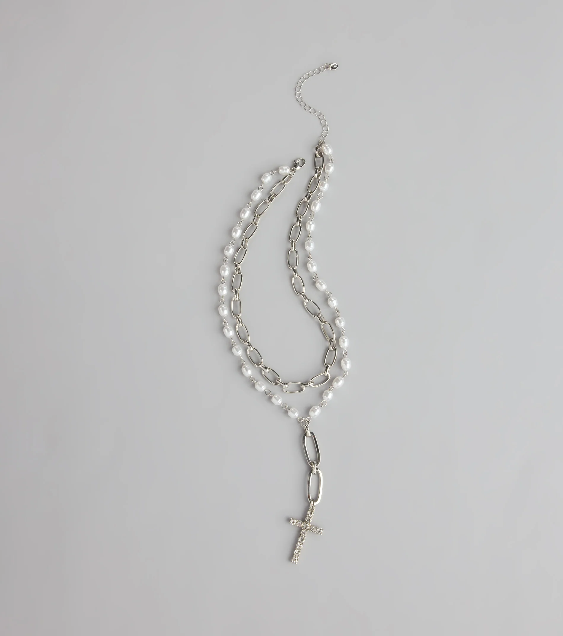 Saintly Chic Pearl And Rhinestone Cross Necklace