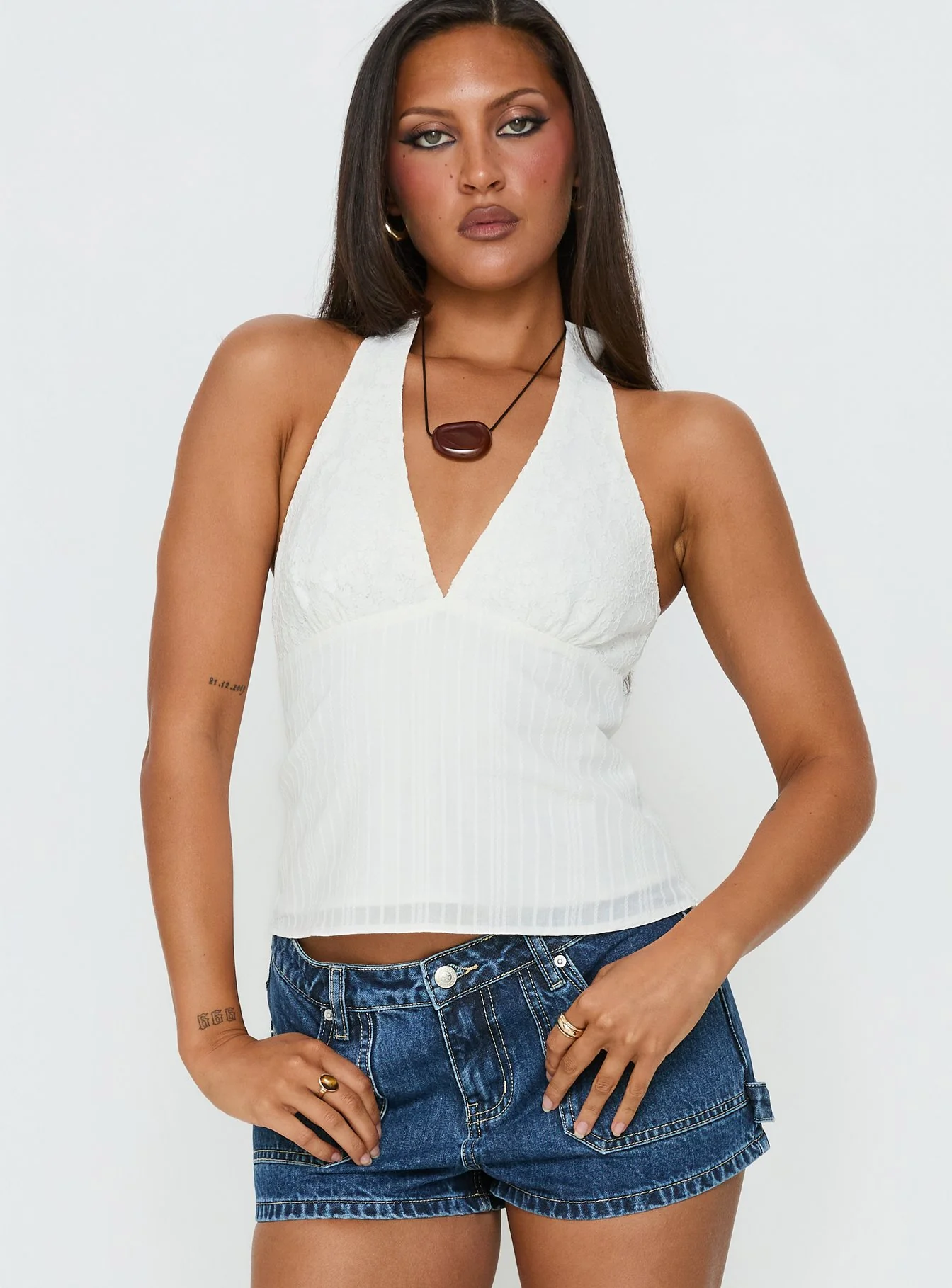 Alaskah Textured Halter Top White