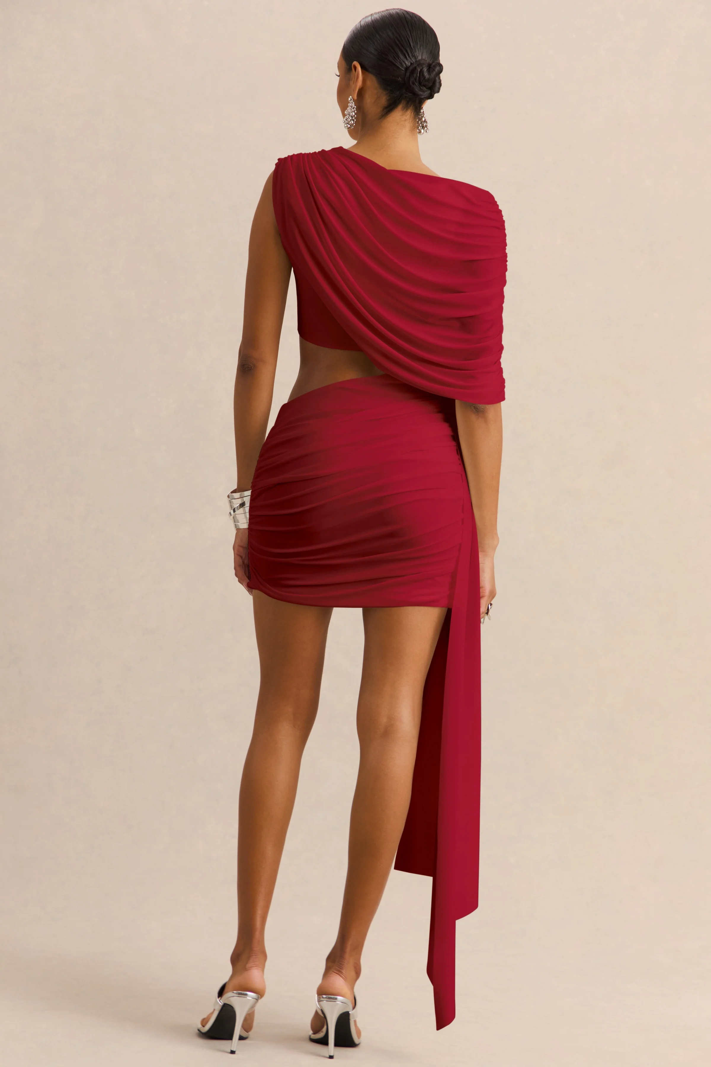 Danellia | Red Asymmetric-Neck Mini Dress With Cut-Out Detail And Sash