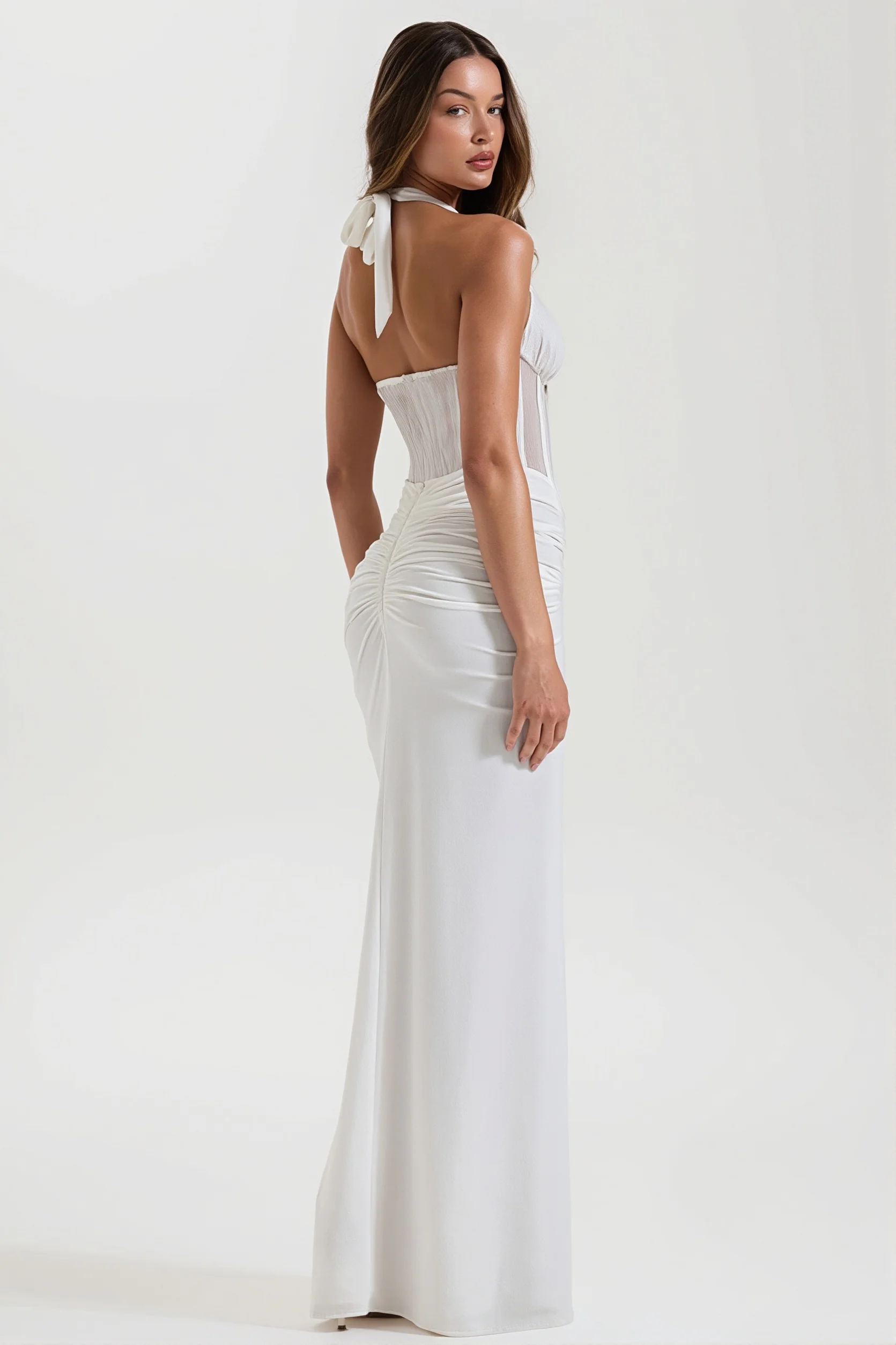 Tie Back Ruched Bodycon Maxi Dress