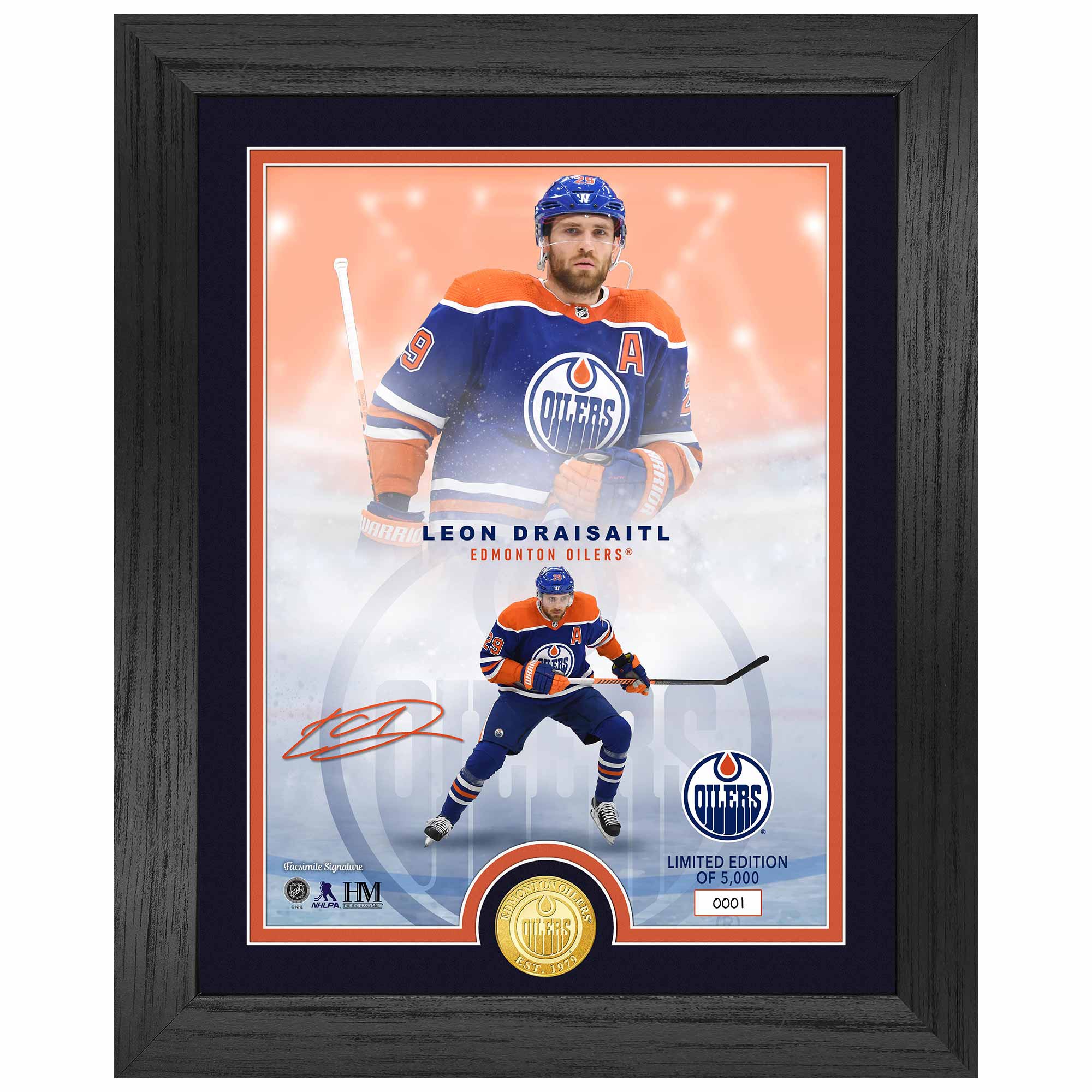 Leon Draisaitl Edmonton Oilers Bronze Coin Framed NHL Photo