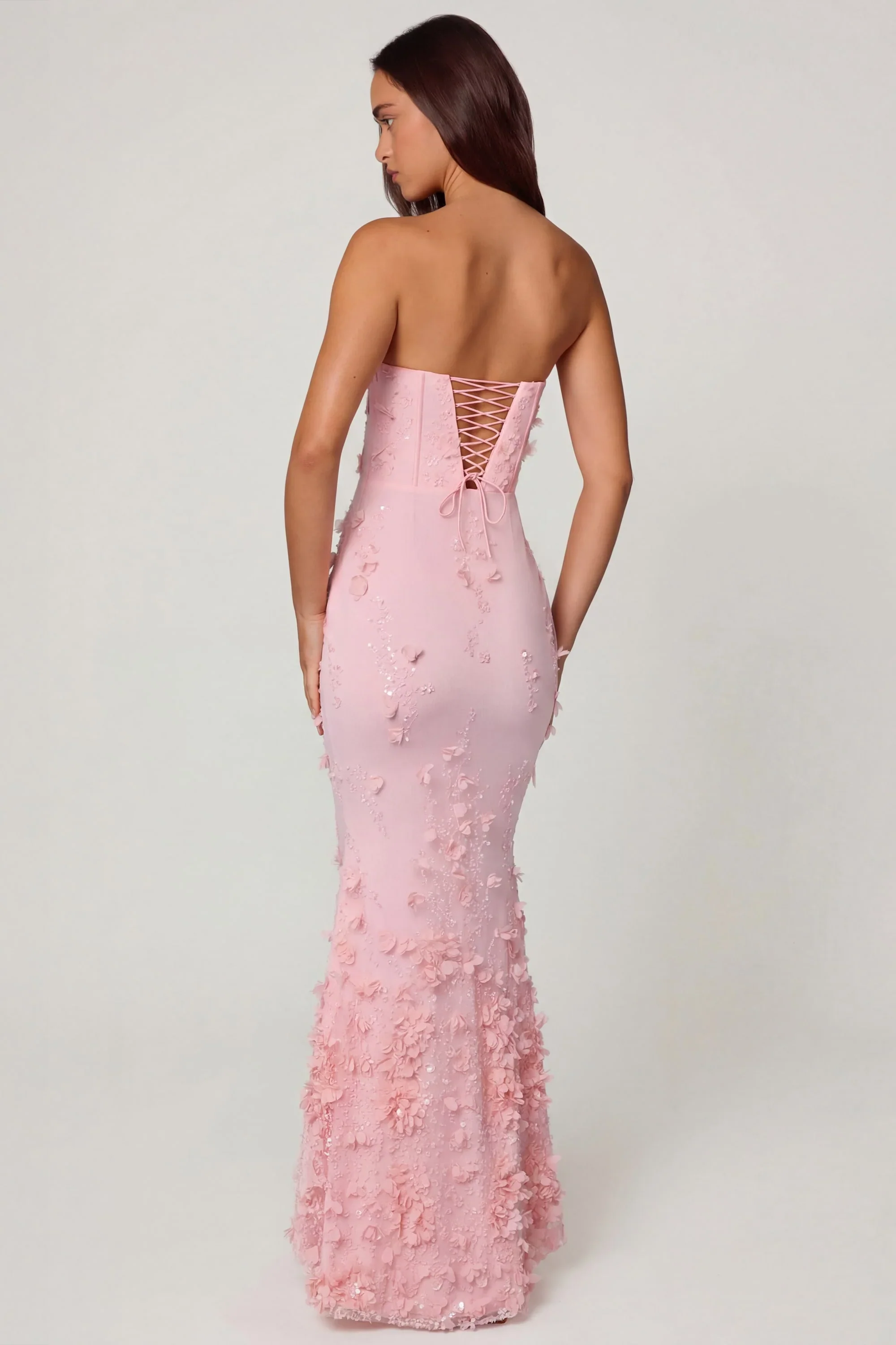 Lace-Up Corset Maxi Dress in Soft Pink