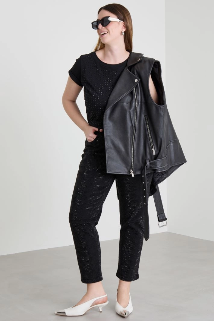 Rhinestone T-shirt - BLACK