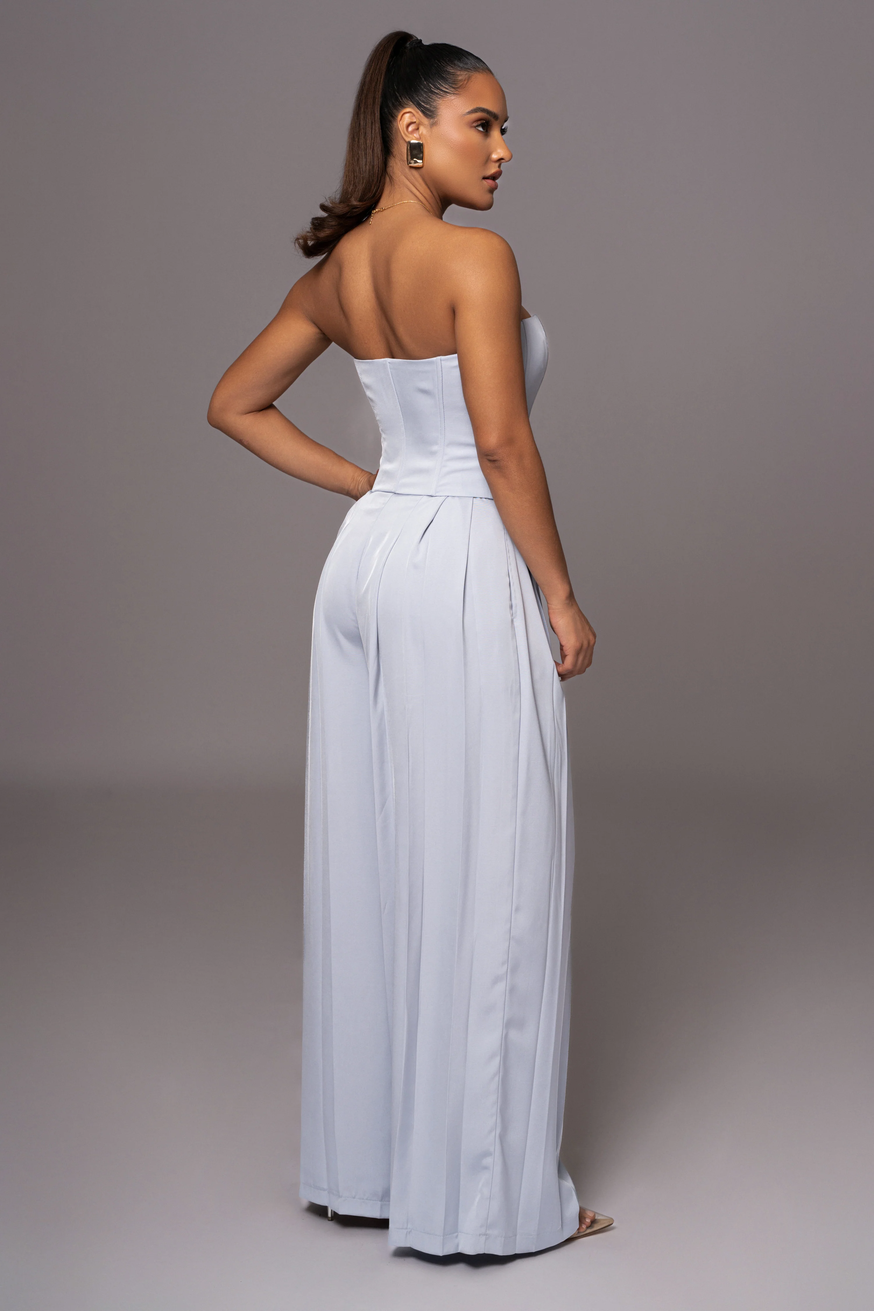 Blue Clara Wide Leg Pleated Trousers