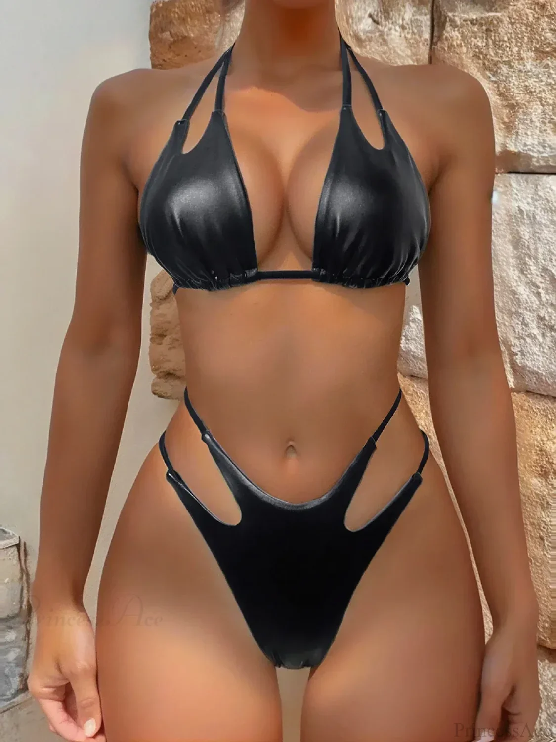 Shiny Halter High Cut Bikini Set