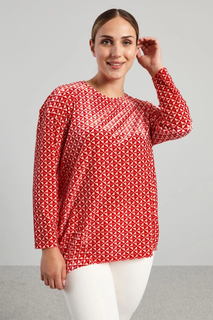 Velvet jersey T-shirt - RED WHITE