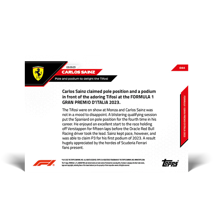 Topps UK - Carlos Sainz - Pole and podium to delight the Tifosi - F1 TOPPS NOW® Card #44