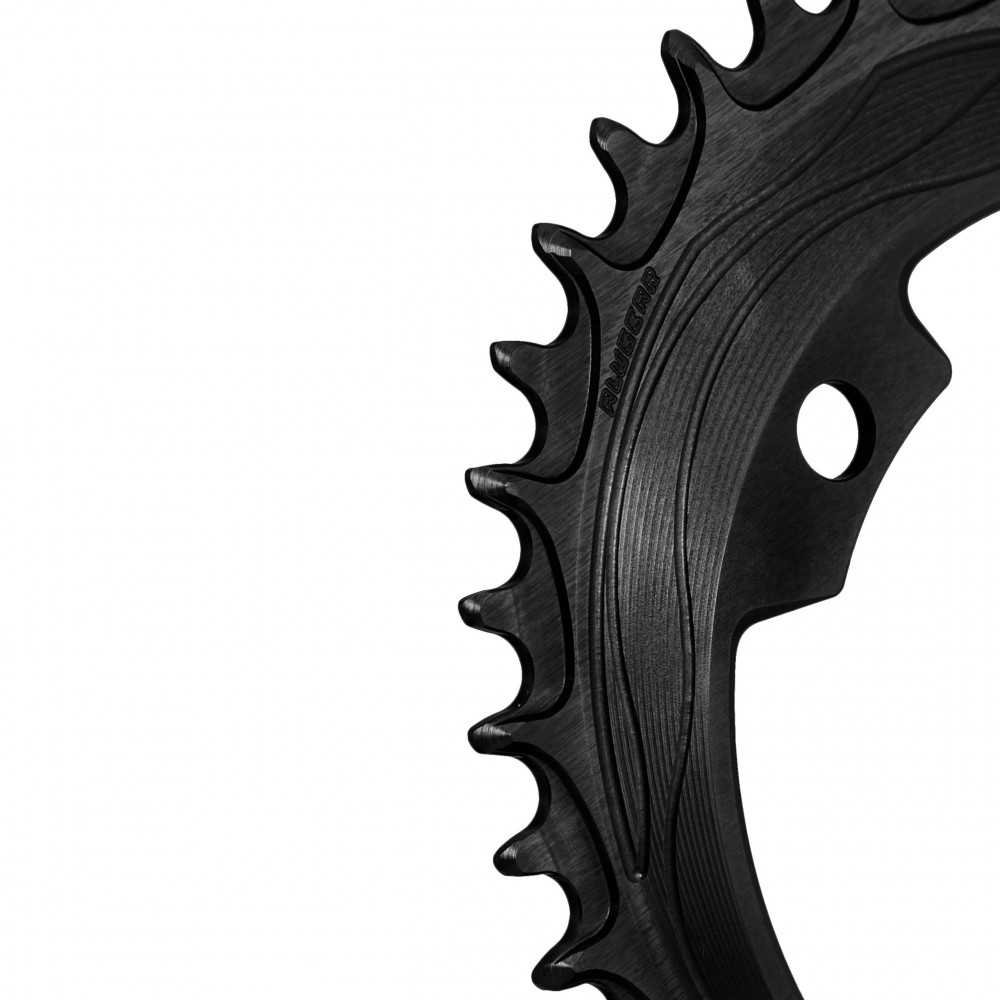 Alugear AERO Chainring - MTB | 4x BCD 104 | 1-speed | Narrow/Wide | for SRM Powermeter Cranks - oval | black