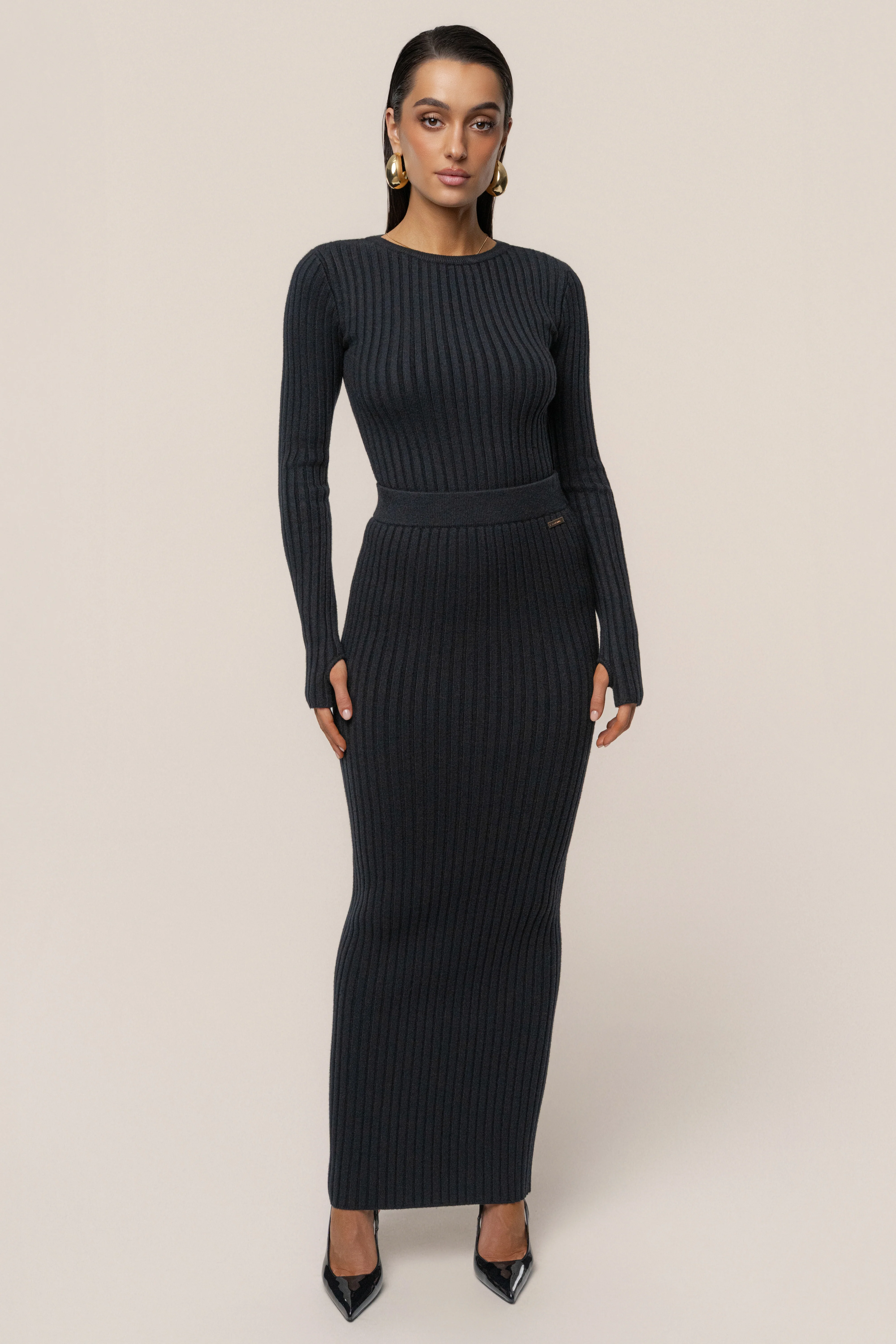 Black Soft Reset Ribbed Skirt