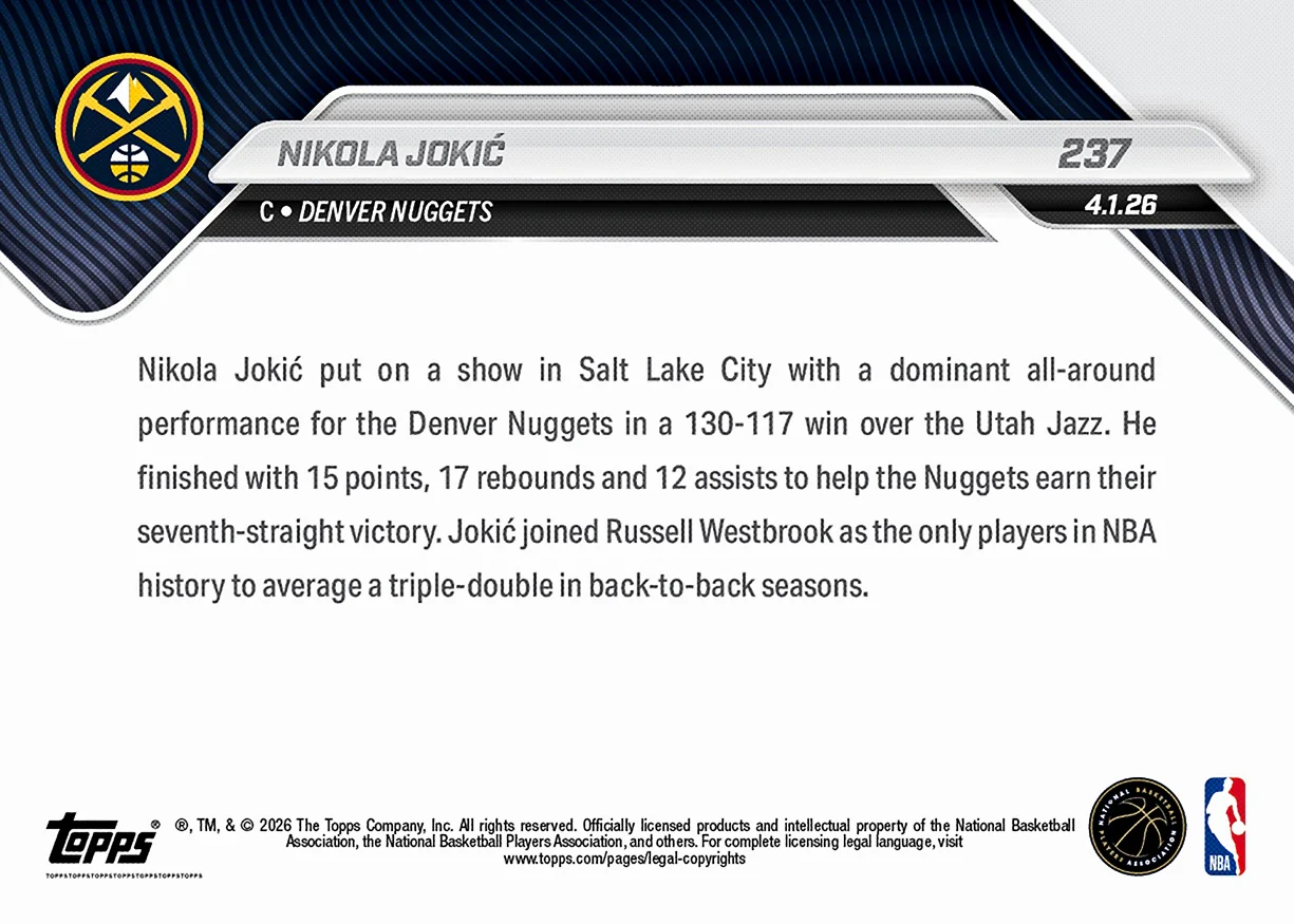 Nikola Jokić - 2025-26 NBA Topps NOW® - Card 237 - PR: 1039