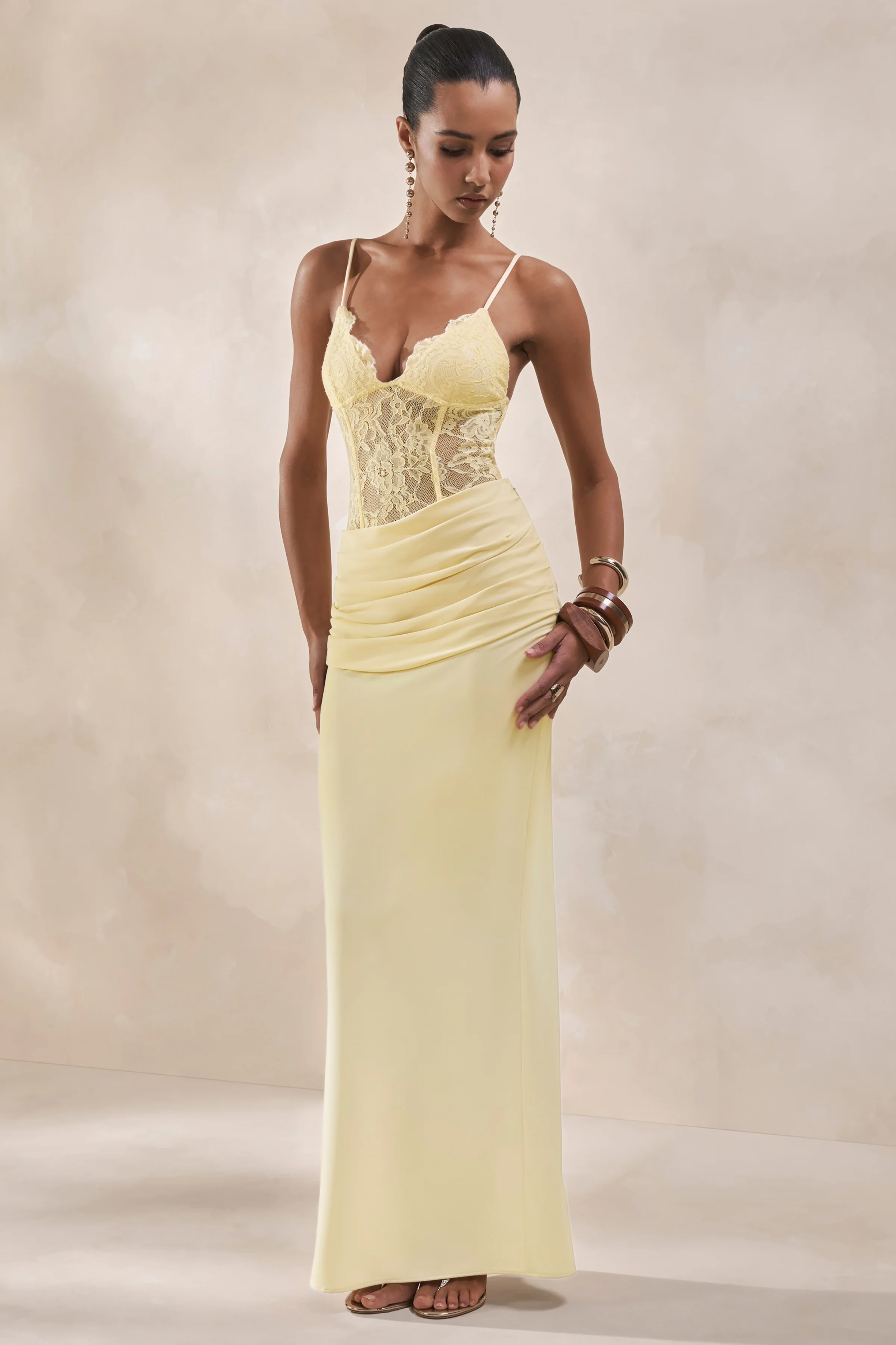 Vionne | Lemon Satin Maxi Skirt With Draped-Detailing