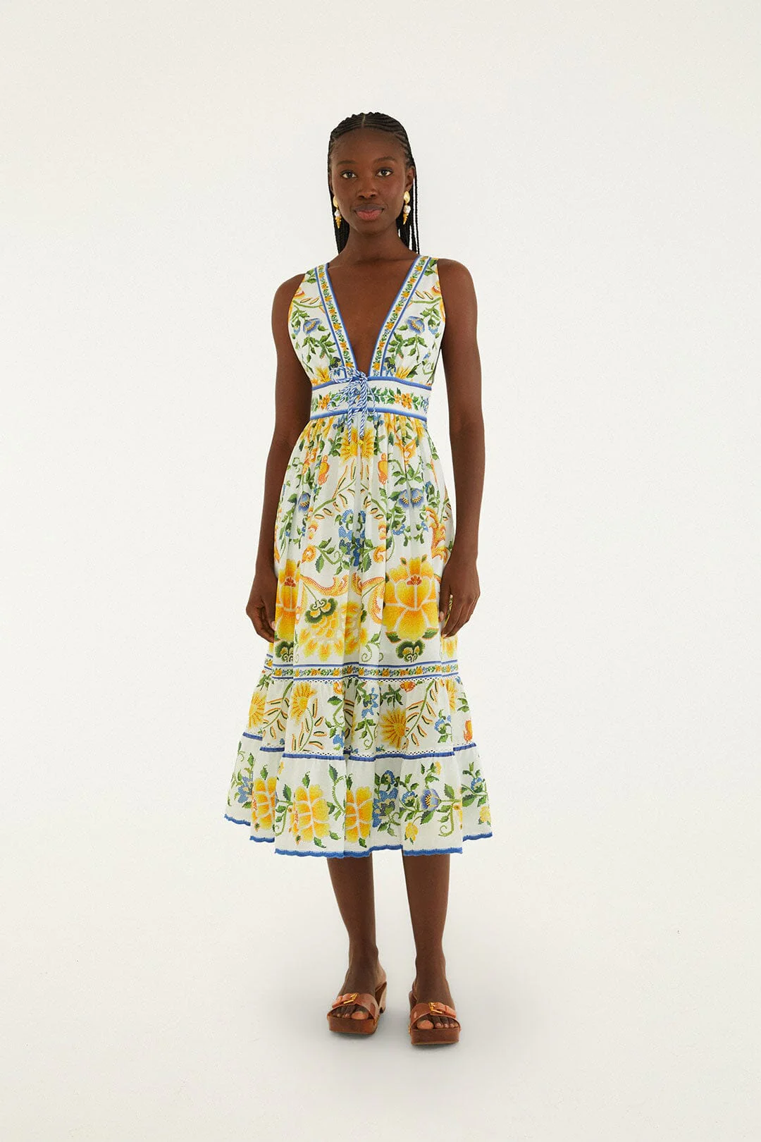 Off-White Emily Floral Tapestry Rope Ties Midi Dress