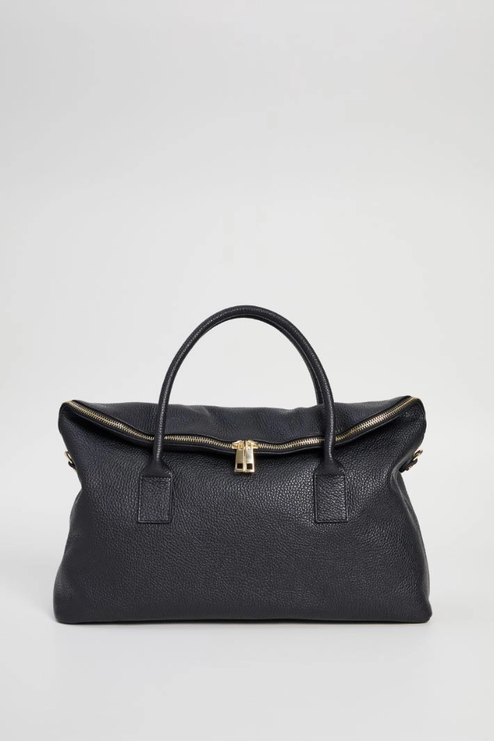 Double handle leather bag - BLACK